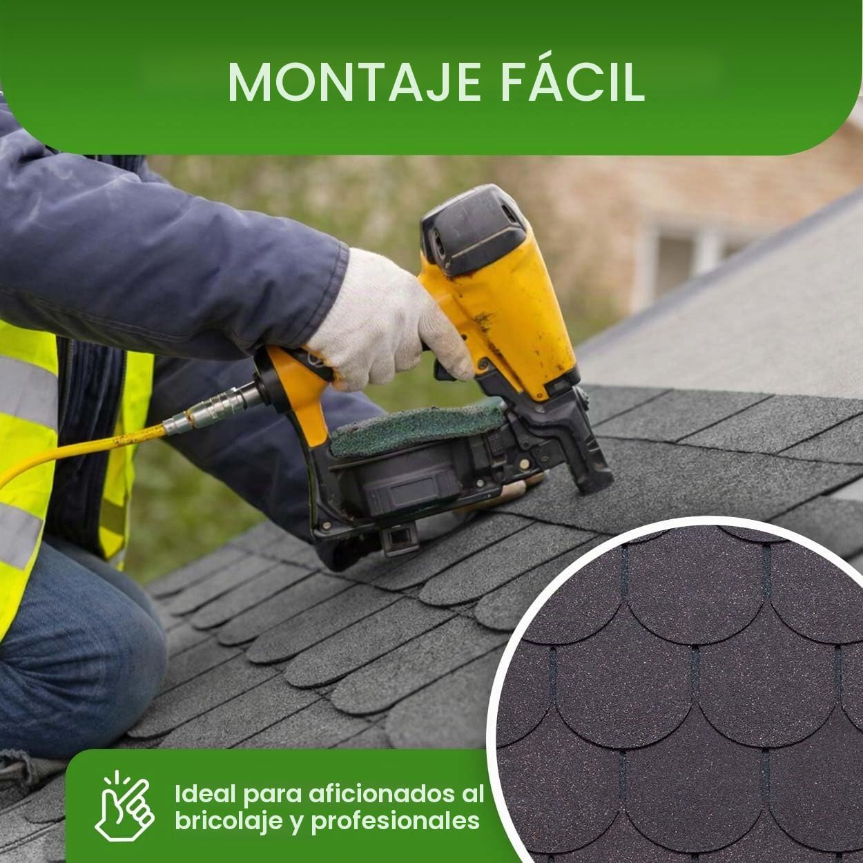 Gartenpirat Tejas bituminosas Teja Plana Negra 1 m² Tejas para casetas de jardín, cobertizos, cenadores y aparcamientos Cubiertos