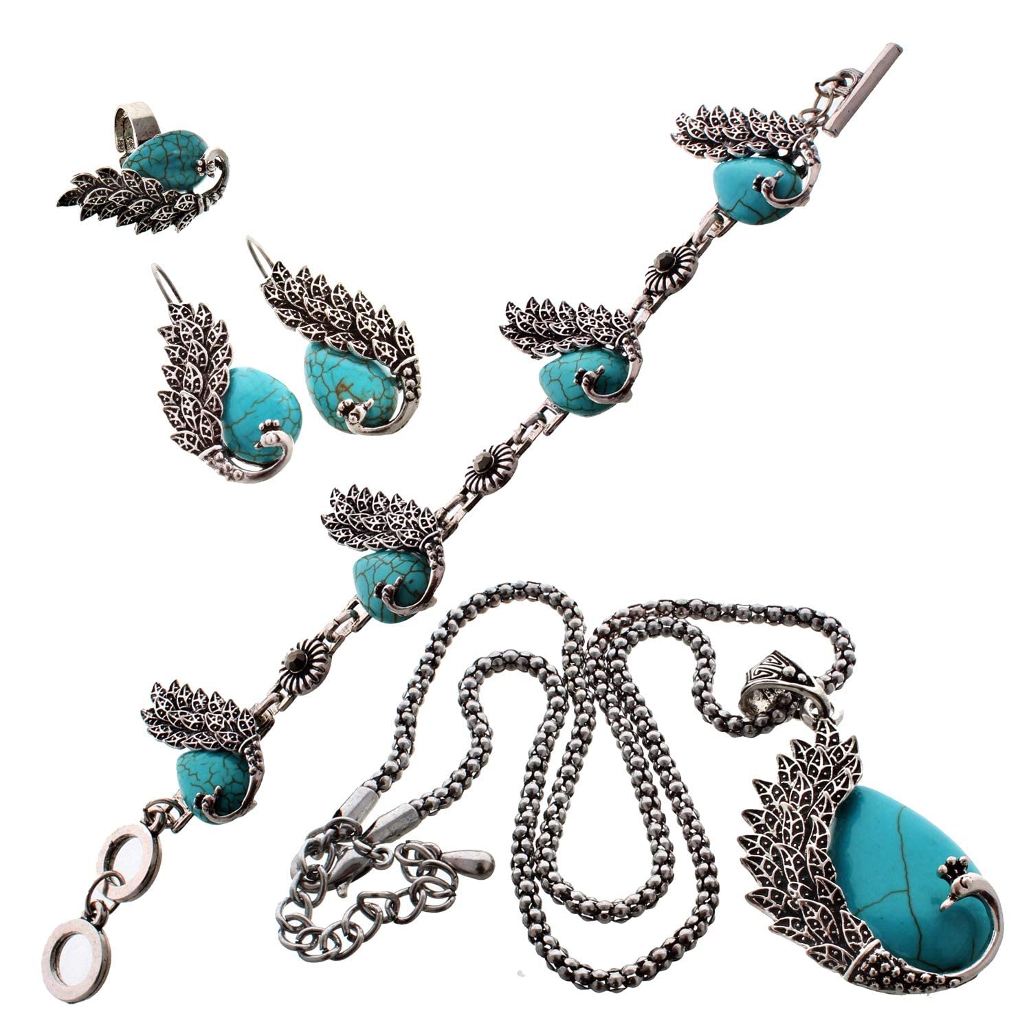 Lucky Jewellery Fancy Peacock Design Black Metal Silver Oxidised Feroji Color Locket Chain with Earring, Ring and Bracelet Set for Girls & Women (725-CHSO-LJ616-F-S) (B096SYWH8N) Amazon Price History, Amazon Price Tracker