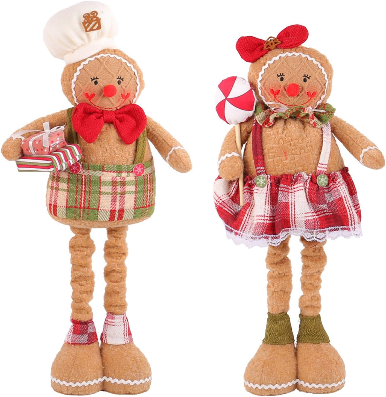 2Pcs Holiday Gingerbreads Man Plush Dolls Collection Figurine Handmade Christmas Decors Festival Table Shelf Ornaments Festival Table Decoration