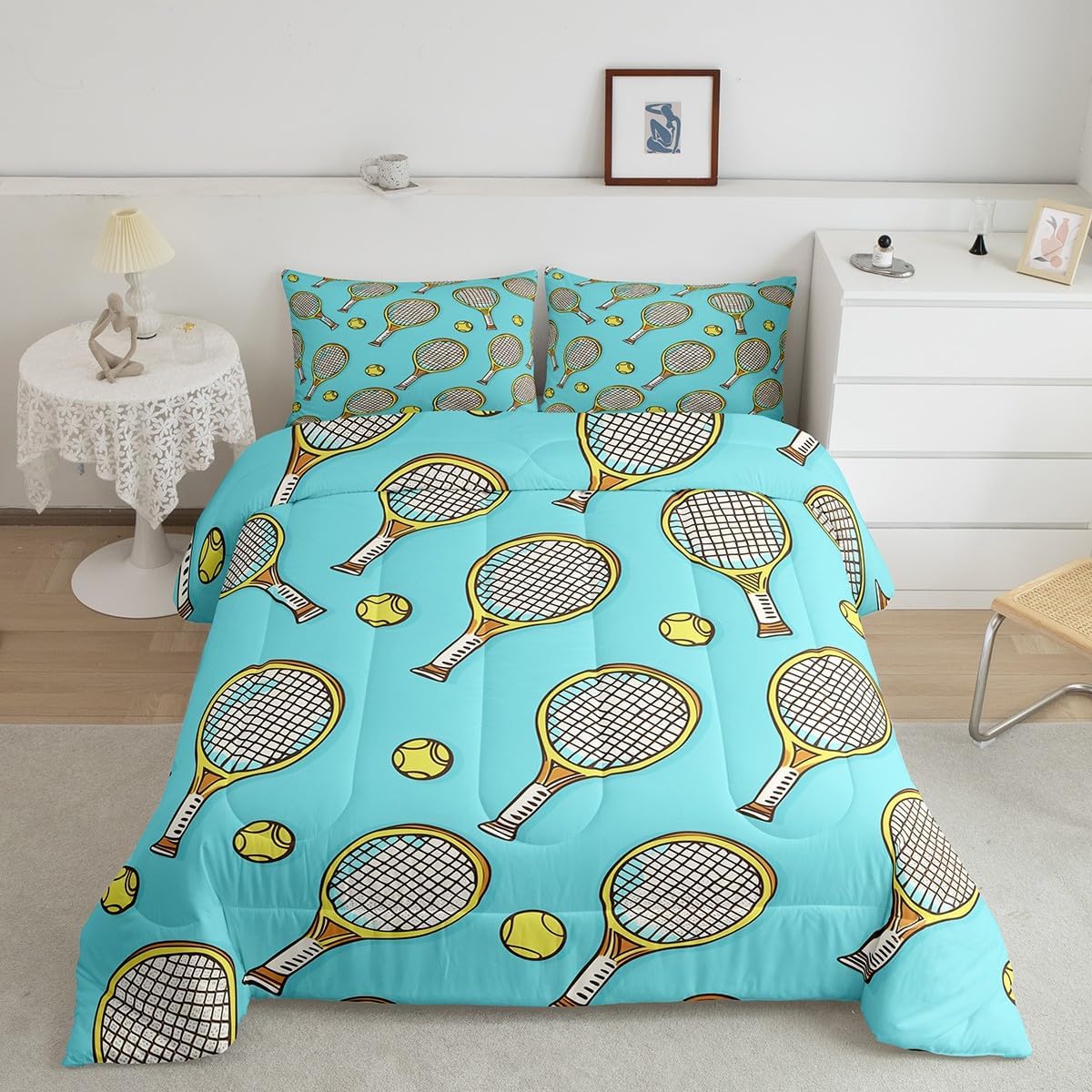 Erosebridal Tennis Print Bedding Queen Size Tennis Racket
