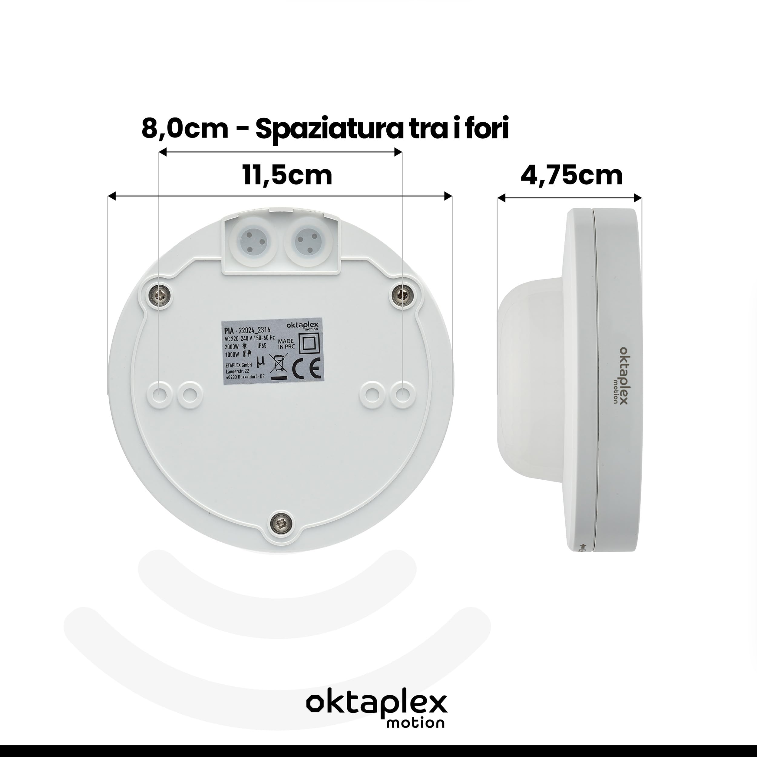 Oktaplex set da 2 Pia sensori di movimento 360° PIR bianchi | Sensori di presenza per luci IP65 230 V, montaggio esterno bianco
