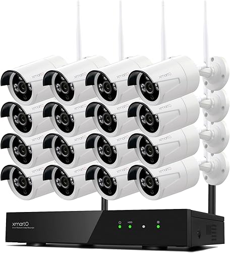 XMARTO Sistema de cámara de seguridad inalámbrica 16CH Wi-Fi 6 16PC 3MP Sistema de cámara IP de seguridad inalámbrica (enrutador integrado, Plug N