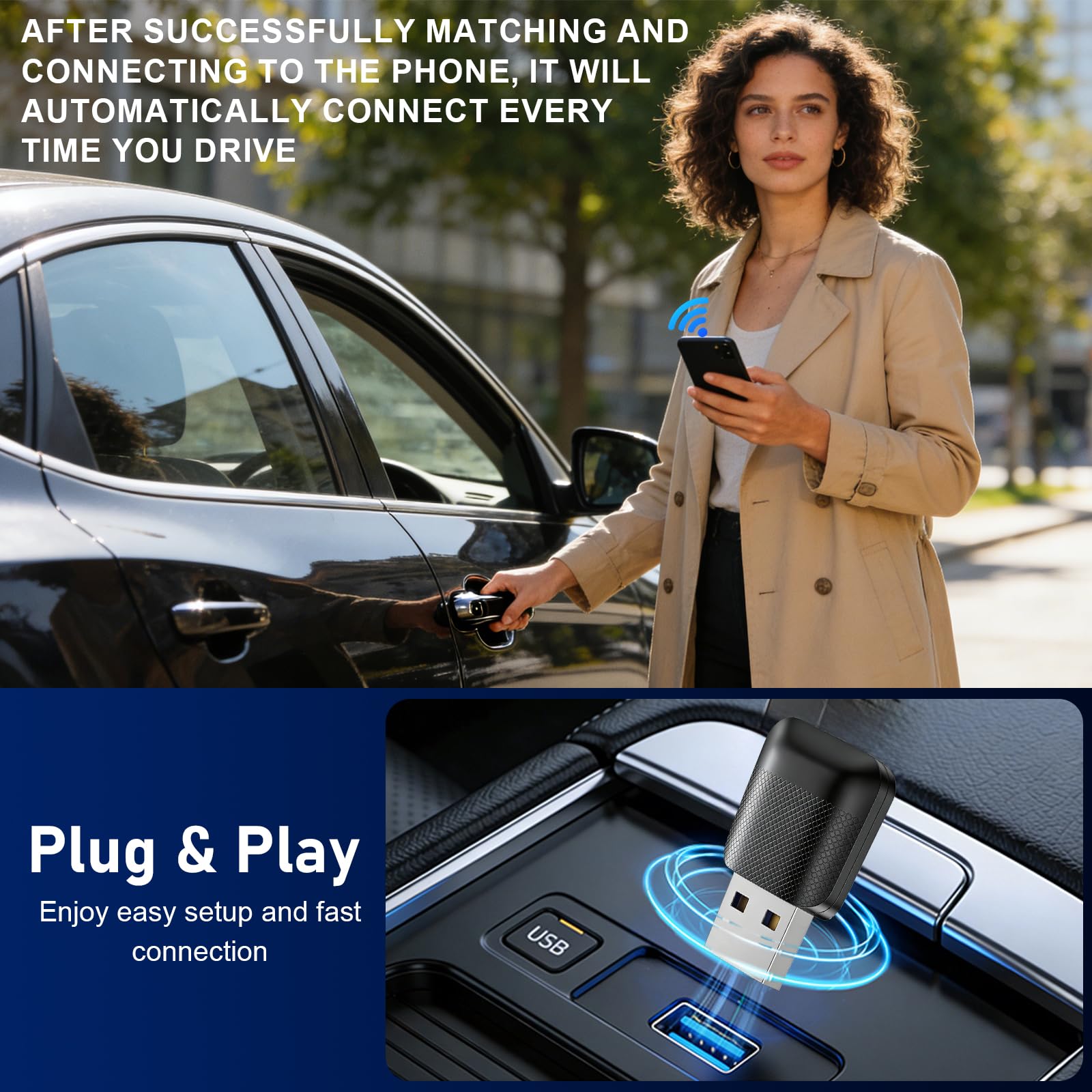 DUAIU Wireless CarPlay Adapter for iPhone & Android Auto – Mini Plug & Play Car Play No Delay, Dual-Band 2.4G/5G, Auto Reconnect, Converts Wired to Wireless for 2018+ Cars, USB-A & USB-C - 5