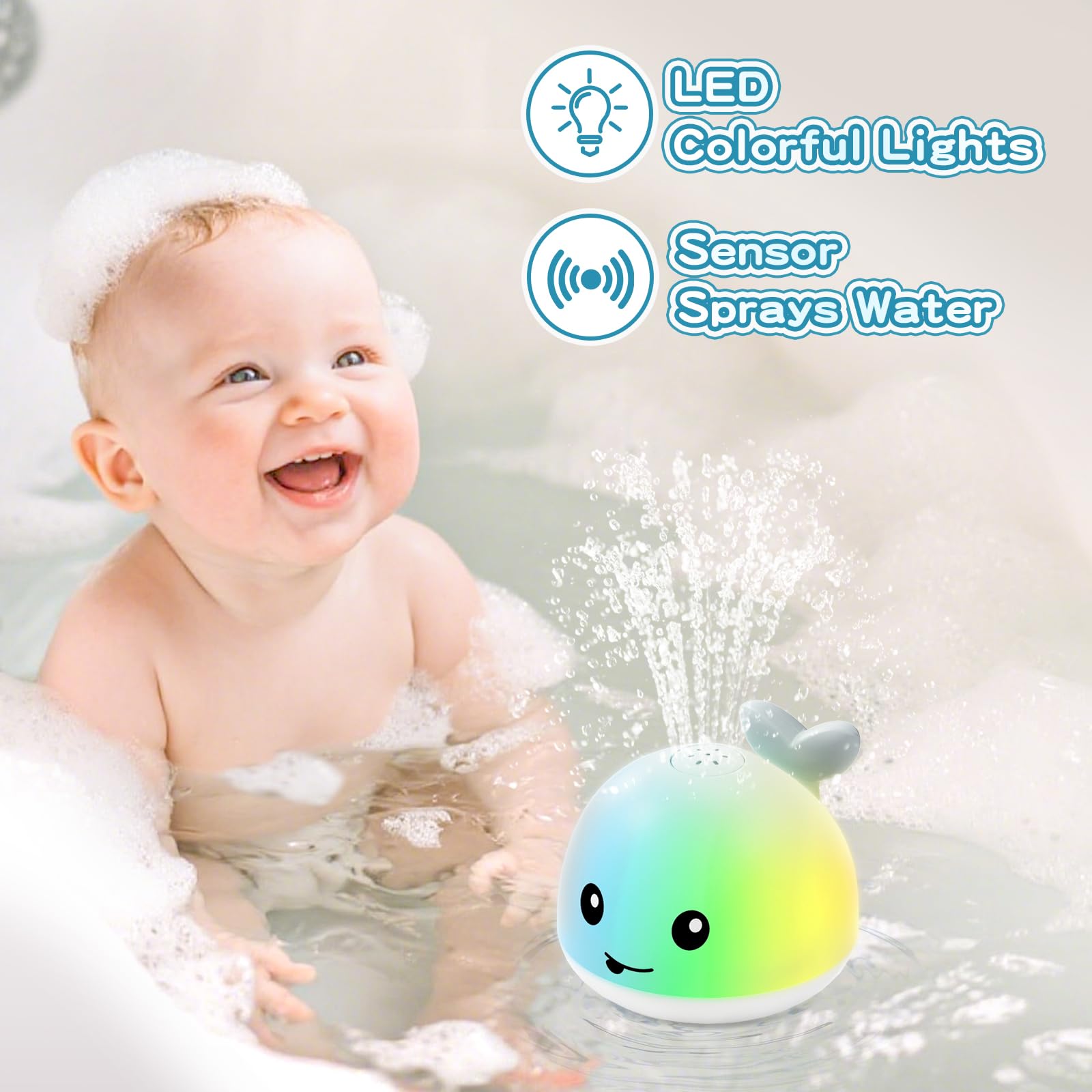 2025 Latest Whale Bath Toy Sprinkler with Charging Dock, Light Up Bath Toys for Babies 6-12 12-18 Months or Kids Ages 1-3, Bathtub Toddler Infant Newborn Essentials 1st Birthday Gifts for Boys Girls