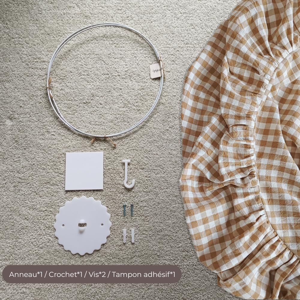 Wonder Space Ciel de lit – Motif à carreaux beige neutre pour chambre d'enfant | Tente décorative en coton pour lits de bébé et lits d'enfant | Parfaite pour un coin de lecture ou une aire de jeux