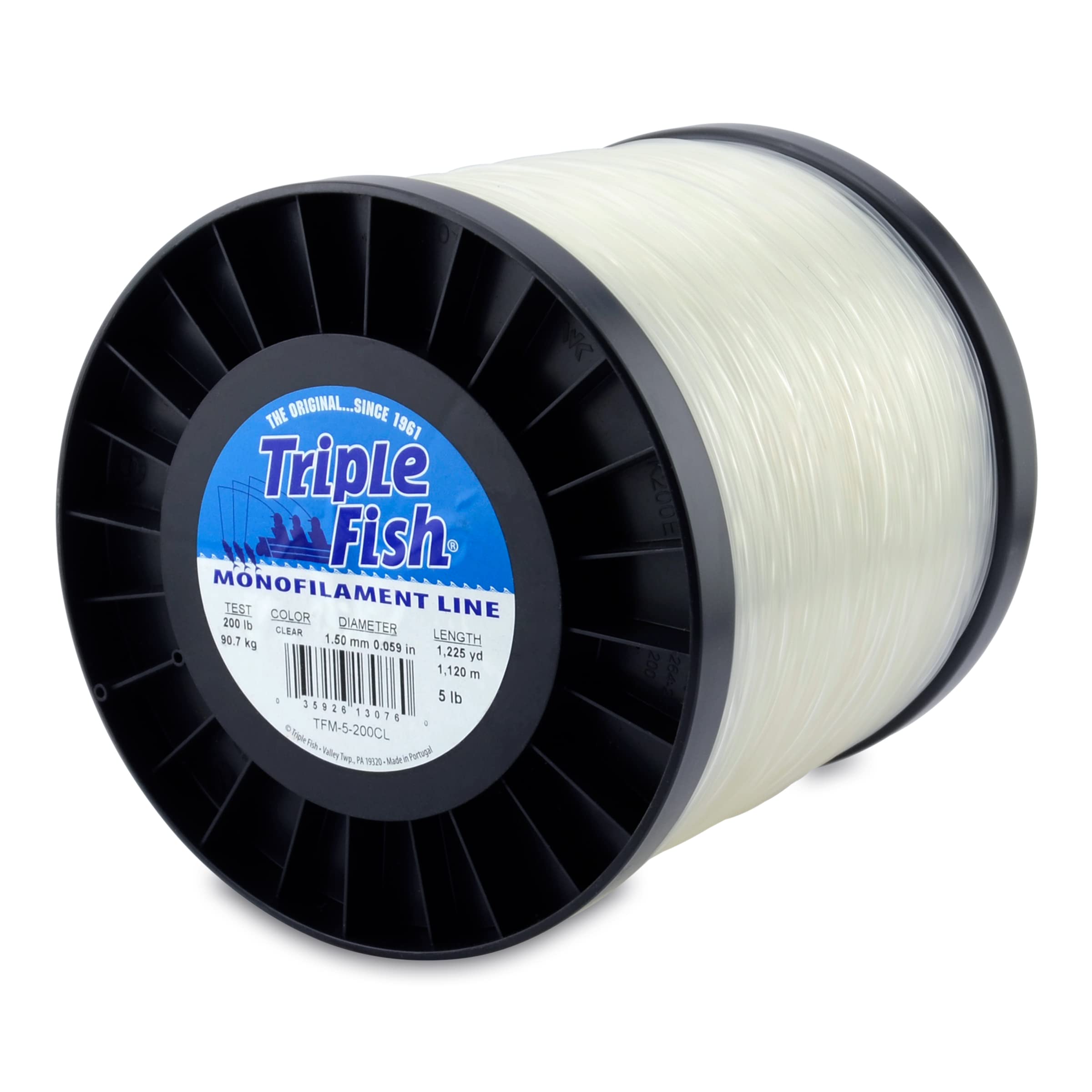 Triple Fish Monofilament Line, 200 lb / 90.7 kg Test, 059 in / 1.50 mm Dia, Clear, 5 lb / 2.26 kg Spool, 1225 yd / 1120 m