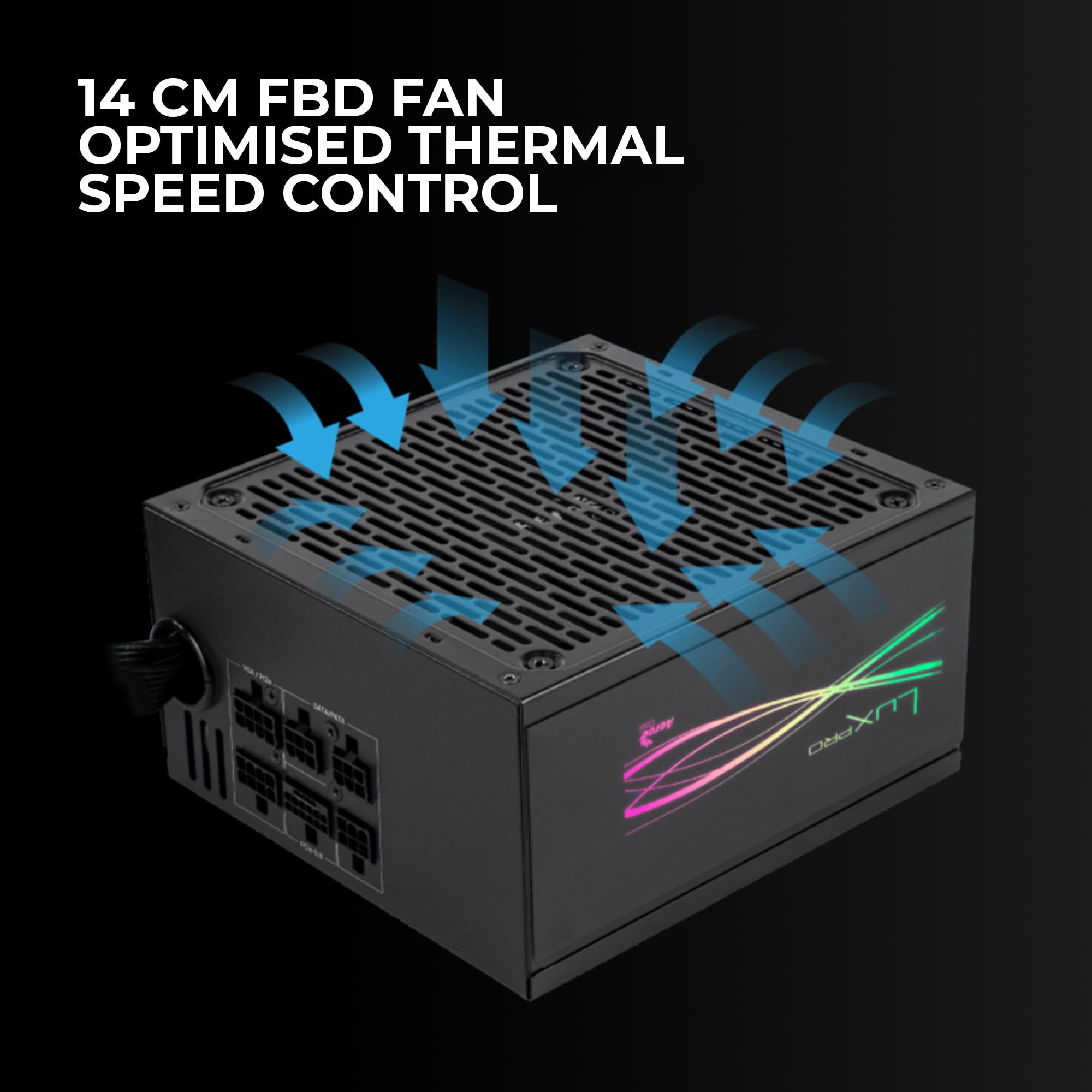 Aerocool LUXPRORGB750M, alimentatore semi-modulare RGB 750 W, 80 Plus Bronze +88%, condensatori giapponesi, ventilatore FDB 14 cm con tecnologia APFC, compatibile ARGB, 5 anni di garanzia, nero