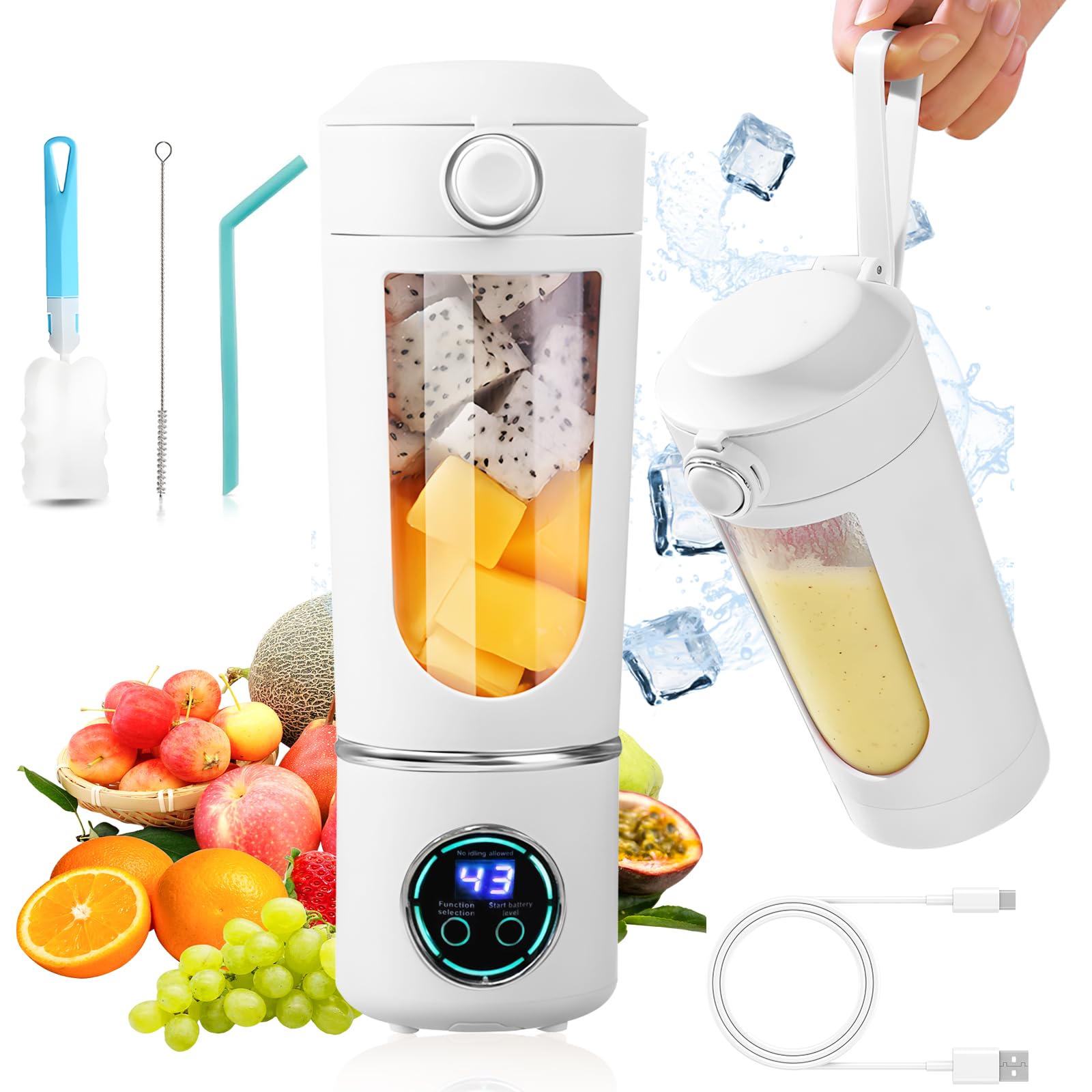 Fresh Juice Mixer fles, draagbare mixer voor sap, elektrische USB-sapmixer, sapcentrifuge met zes messen, draagbare mixer Juicer mini-mix voor onderweg (blauw