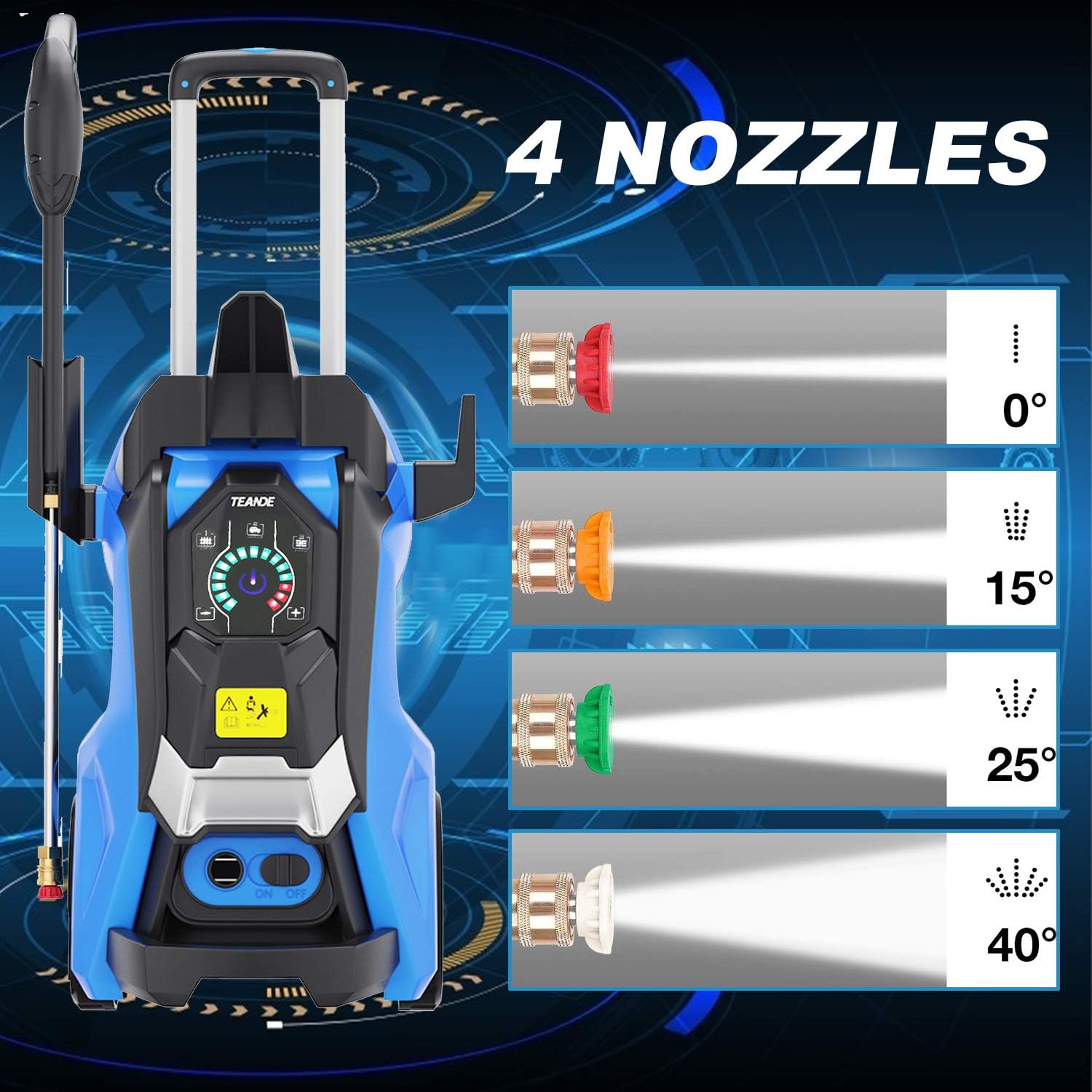 Top Rated TEANDE Electric Pressure Washer Smart High Pressure Power Washer Powerful Cleaner Machine with Touch Screen 3 Gear Level, 4 Nozzles, 15 Level Pressure (Blue) Best Cyber Monday 🔥 TEANDE Electric Pressure Washer Smart High Pressure Power Washer Powerful Cleaner Machine with Touch Screen 3 Gear Level, 4 Nozzles, 15 Level Pressure (Blue)
