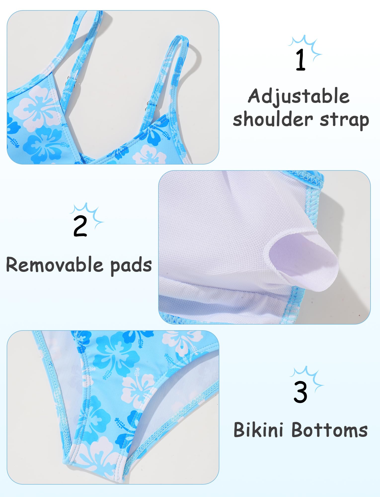 SEAUR Dziewczęcy zestaw bikini ze spódnicą, 3-częściowy, strój kąpielowy, wyściełany, dla nastolatków, modny kostium kąpielowy z nadrukiem, 120-170 cm