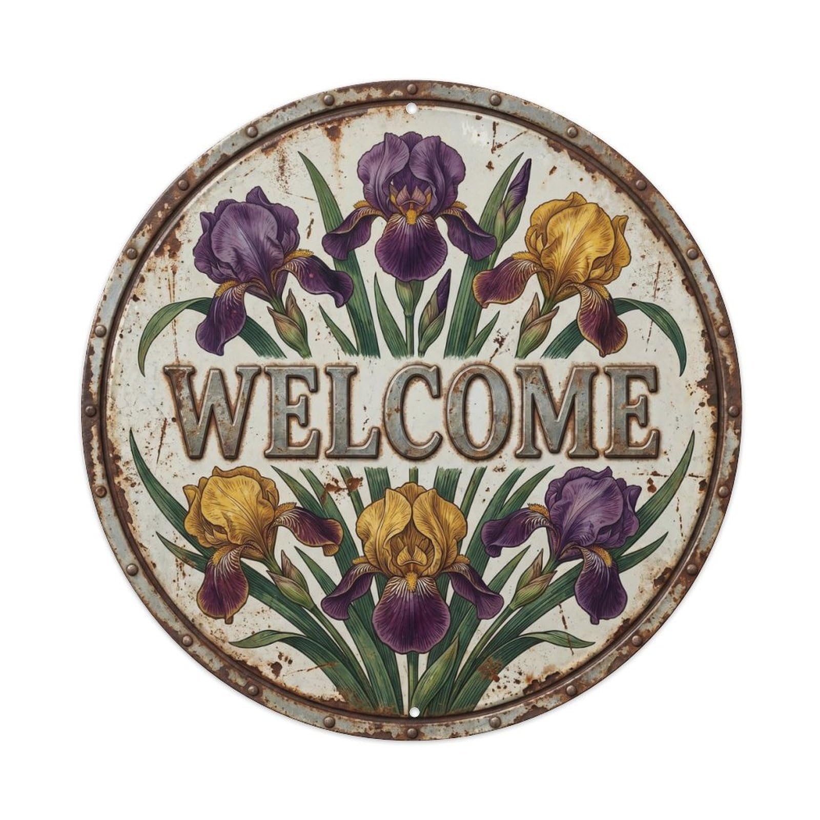 Botanical Floral Greeting Label Welcome Iris Metal Tin Sign