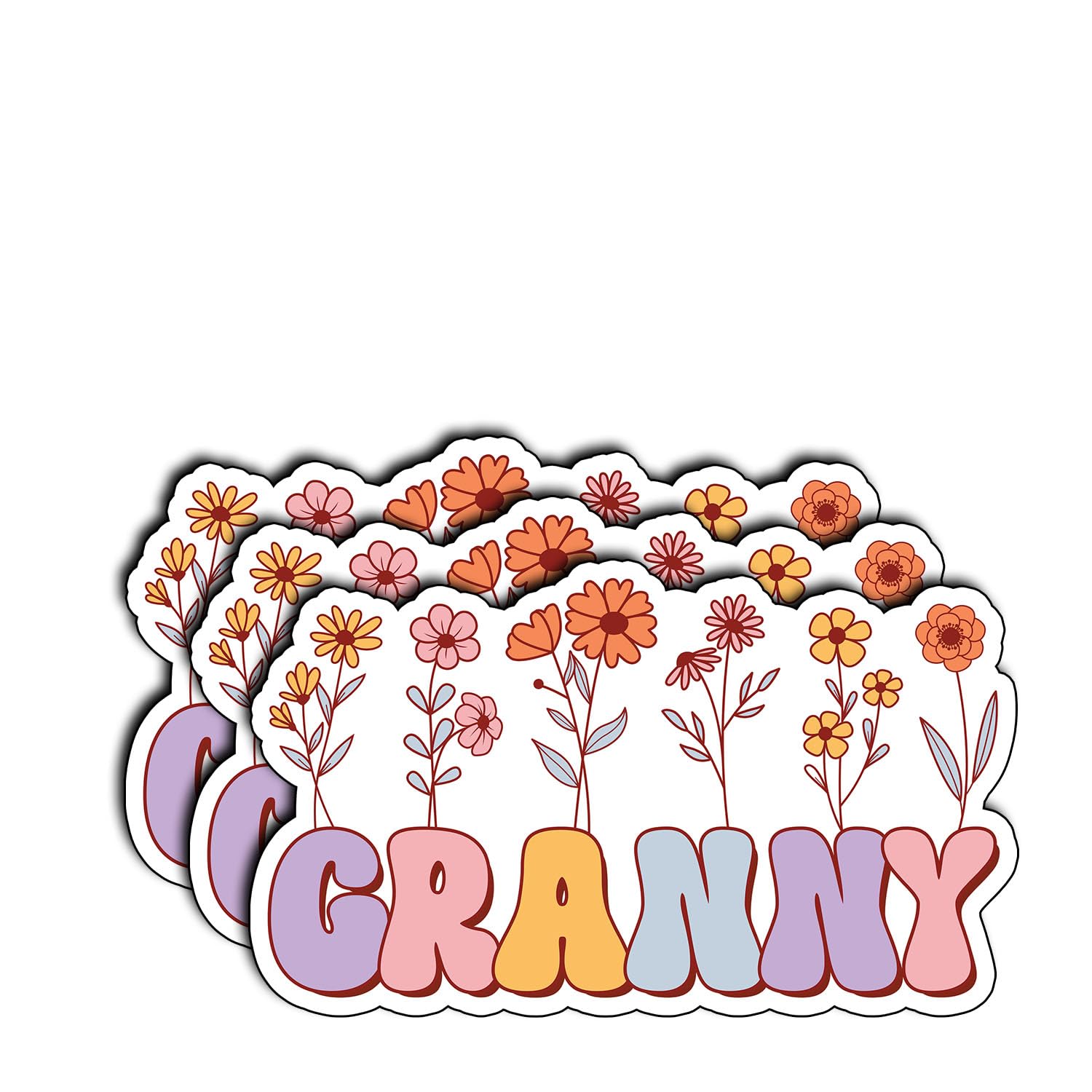 Photo 1 of (3Pcs) Granny Sticker Floral Vinyl Decal for Laptop Water Bottle Scrapbook Phone Notebook Tablet Tumbler Planner Decorative Gifts for Grandma Mothers Women Family Appreciation Present (3x2)