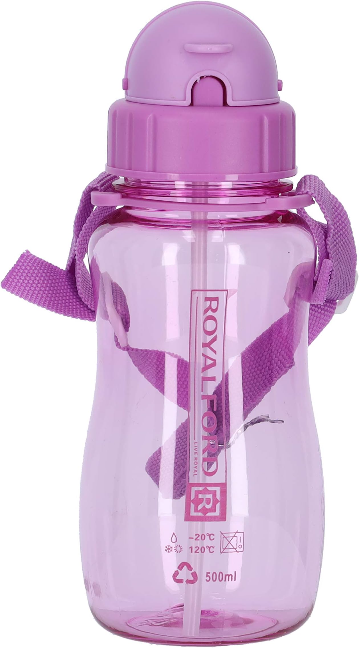 RoyalfordRf7581Pp 500 Ml Water Bottle Kids Bottle, Toddler With Bendy Straw Portable Hanging Loop| Flip Top Spill Free Baby Sippy |, Purple
