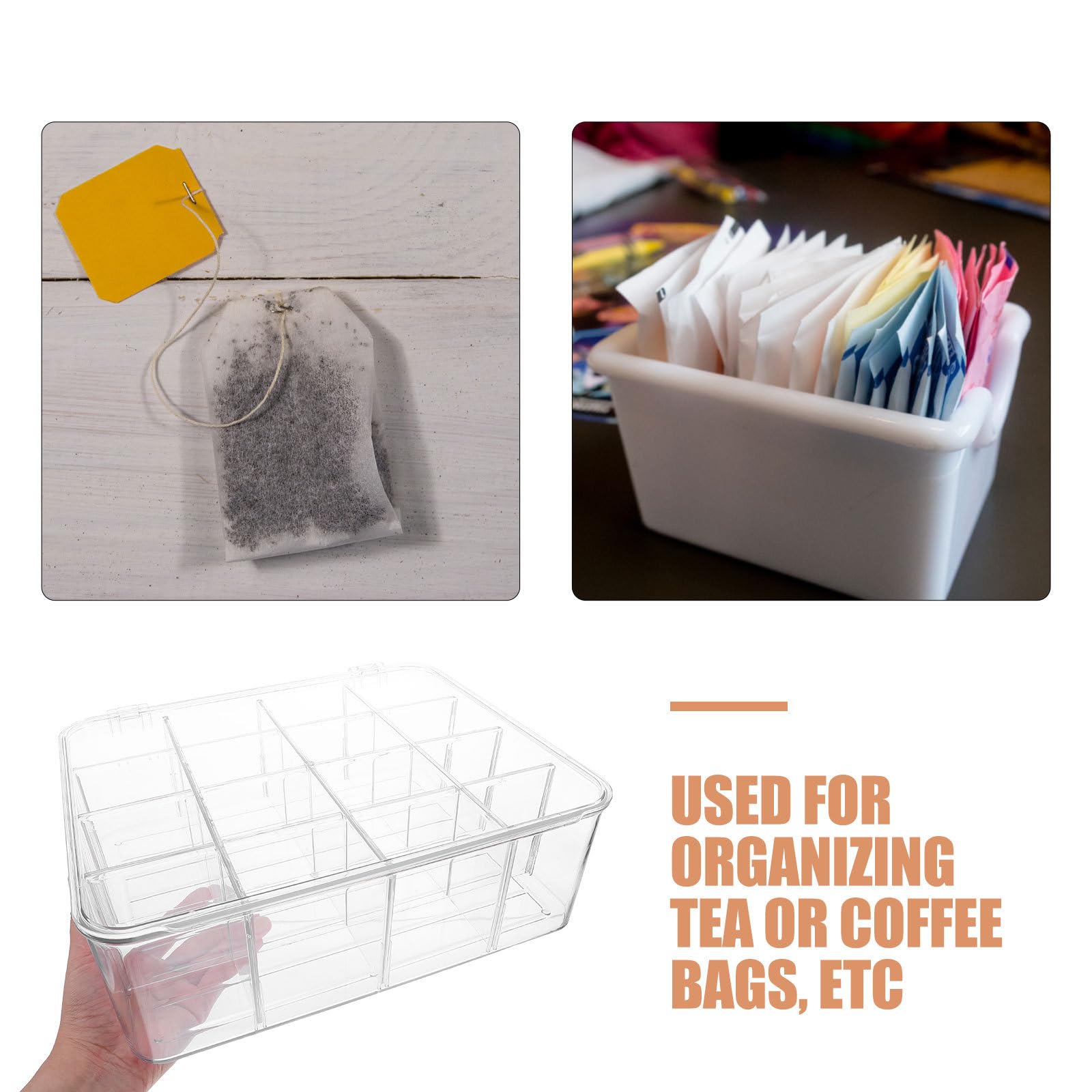 SOLUSTRE Große Teebeutel Aufbewahrungsbox und Transparentem Deckel mit 16 Fächern aus Kunststoff Praktischer Organizer für Teebeutel und Getränkepackungen Arbeitsplatte im Wiederverwendbar