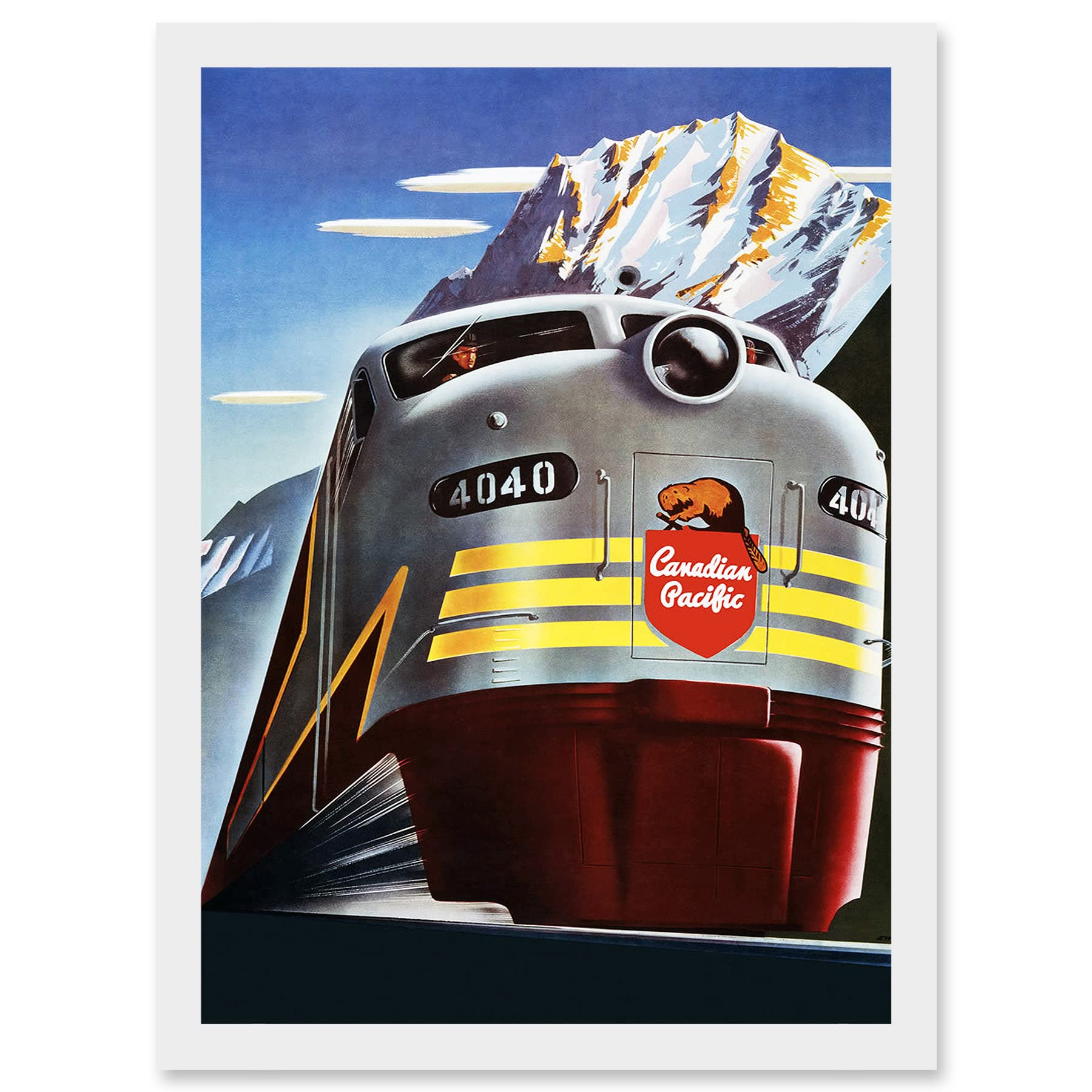 Artery8 Canadian Pacific Railways 4040 Iconic Train Vintage Yellow Canada A4 Artwork Framed Wall Art Print