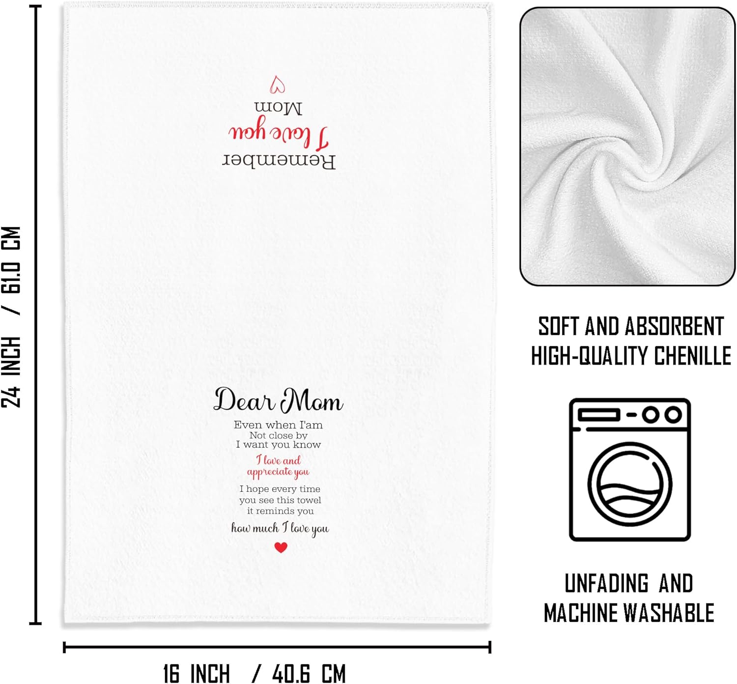 Mom Kitchen Towels - I Love You Mom Gifts for Birthday or Mothers Day, 1624 Inches - Image 8