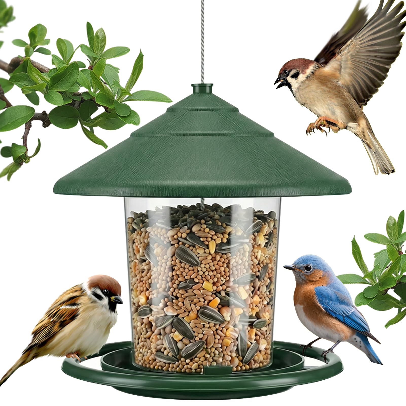 Vogelfutterhaus zum Aufhängen, Wildvogel Vogelfutterspender zum Aufhängen, Vogelfutterstation Vogelhaus zum Aufhängen Wetterfest, Kunststoff Futterhaus für Vögel Geignet für Balkon Garten