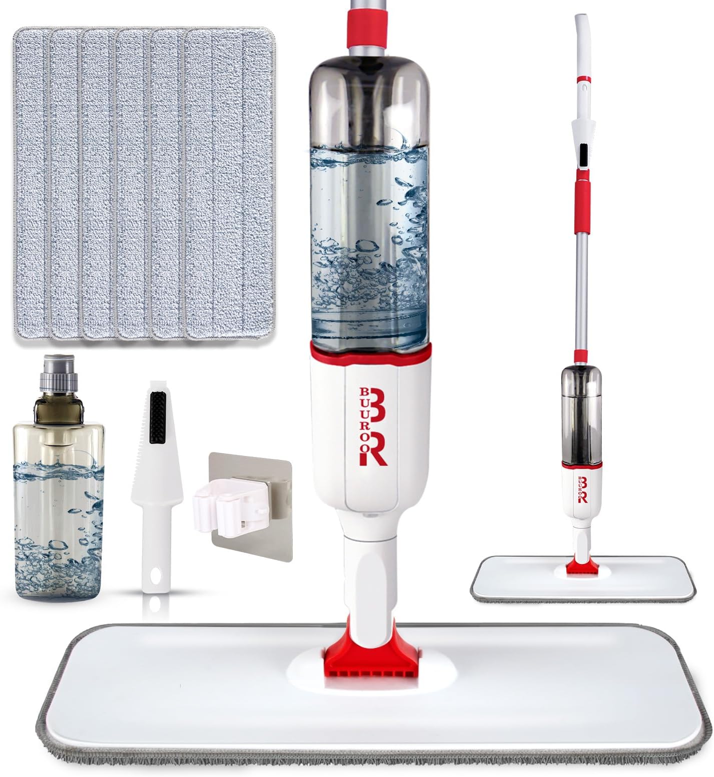 Microfiber Spray Mop for Floor Cleaning Dry Wet Dust Mop for Kitchen Wood Floor Hardwood Laminate Ceramic Tiles 360 Degree Mop Set with 6 Mop Heads Replacement 1 Scraper 1 Mop Holder 1 Bottle