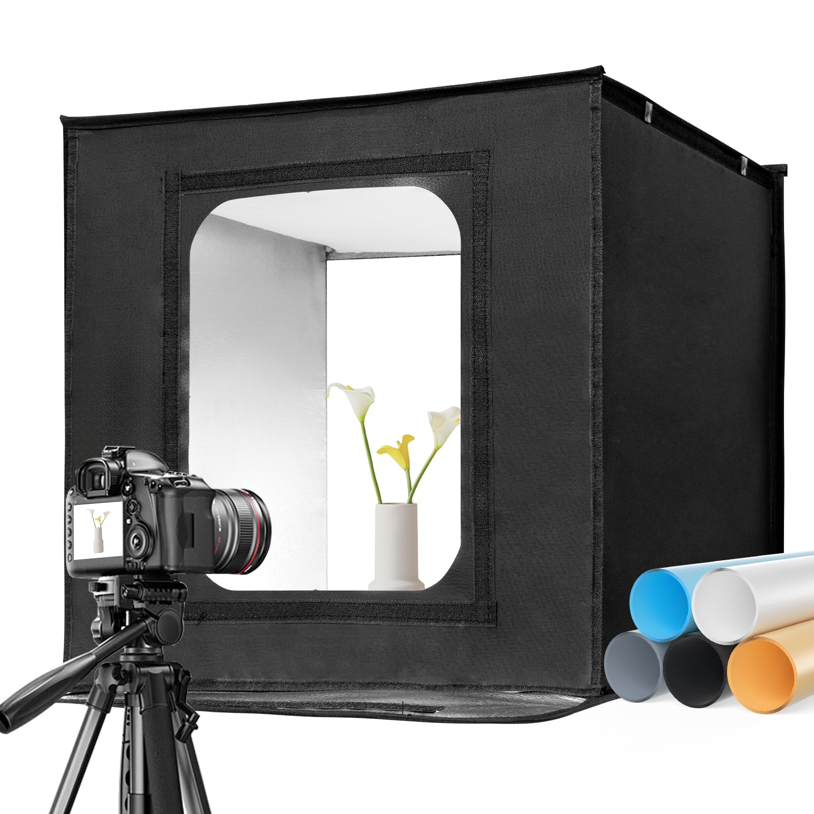 EMART Light Box Fotografia 50 cm / 20 x 20 cali Ściemnialne pudełko na zdjęcia z 5 tłami do zdjęć i 3 kolorami światła do żywności, biżuterii, fotografii studyjnej