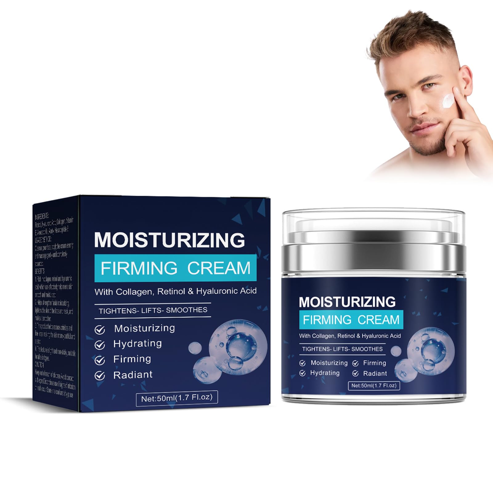Crema Hidratante para Hombre, Antiedad Crema Facial Hombre, Rellena Arrugas en Face y Contorno de Ojos, Con Retinol y Aceite de Aguacate, Antiarrugas y Antienvejecimiento