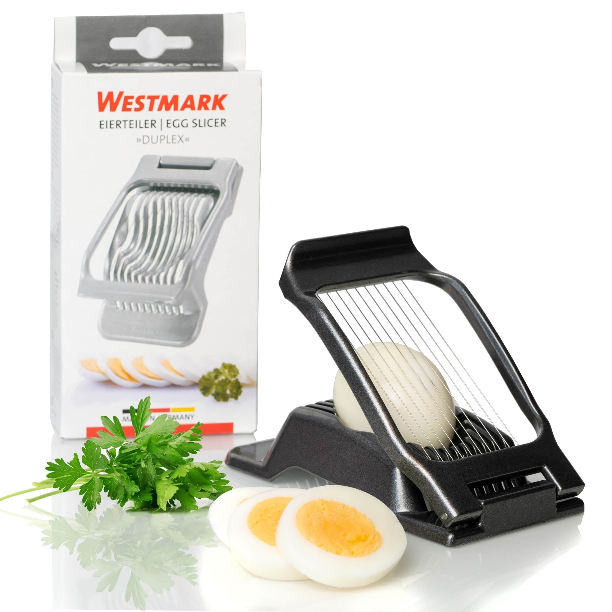Westmark Egg Slicer for Round Or Oval Slices, Individually Tensioned Stainless Steel Cutting Wires, Aluminium/Stainless Steel, Duplex, Anthracite, 1020226Z