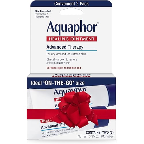 Aquaphor Healing Ointment Advanced Therapy Skin Protectant, Dry Skin Body Moisturizer, Holiday Gifts for Self Care, 0.35 Oz Tube, Pack of 2