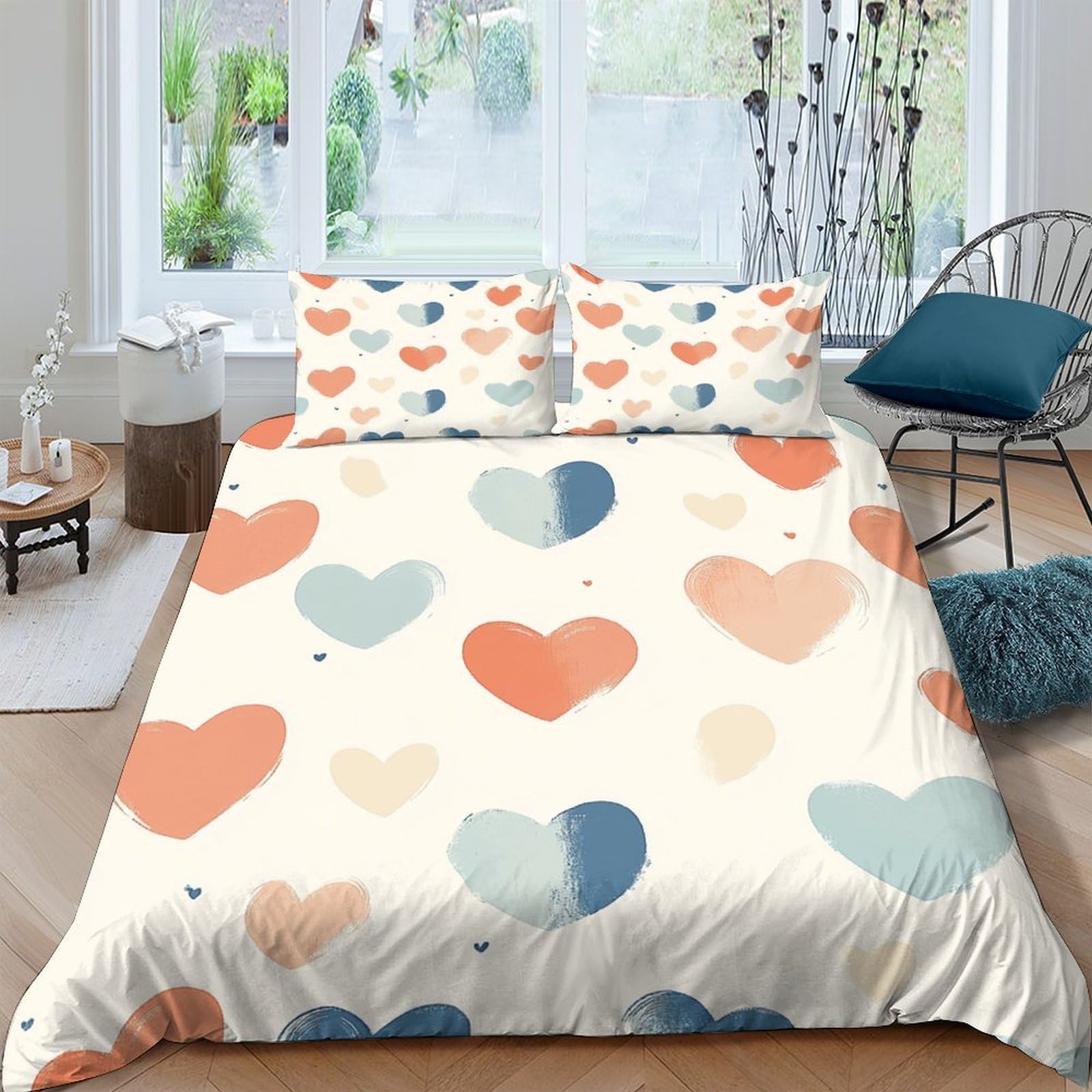 Ctjqhvkz Style-8 3D Printed Multicolor Heart Fitted Sheet Microfiber Soft Anti-Slip Pastel Love Mattress Cover Bedroom Dorm Decor Single（135X200cm）