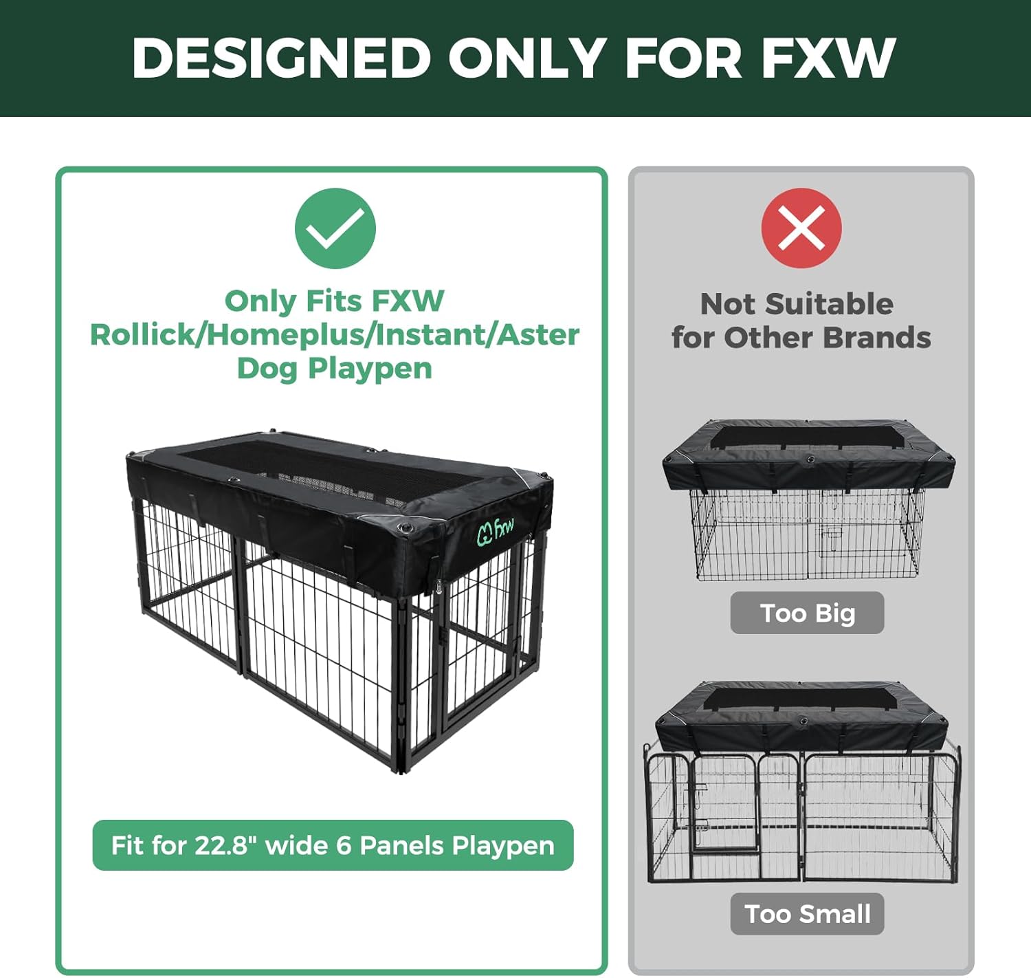 (Not Suitable for Other Brands) FXW Exclusive Mesh Top Cover, Only Fits FXW Rollick/Homeplus/Instant/Aster 22.8" W x 24" H 6-Panel Playpen (Playpen not Included), Rectangle│Patent Pending