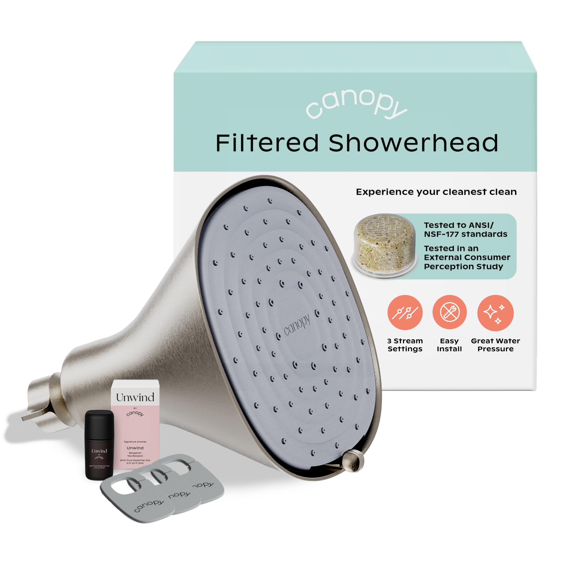 Canopy Filtered Shower Head - High Pressure Shower Head Filter for Hard Water - Shower Filter To Remove Impurities for Healthier Scalp, Skin & Hair - Support Hair Growth & Minimize Breakage - Nickel