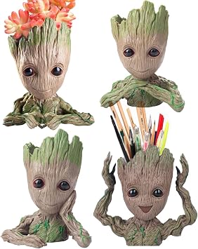 Mikayoo Flower Pot - Succulent Planter Pot, Pen or Pencil Holder or Planters with Drainage Hole Perfect for a Tiny Succulents Plants Christmas Birthday Gift 4 Styles in 1
