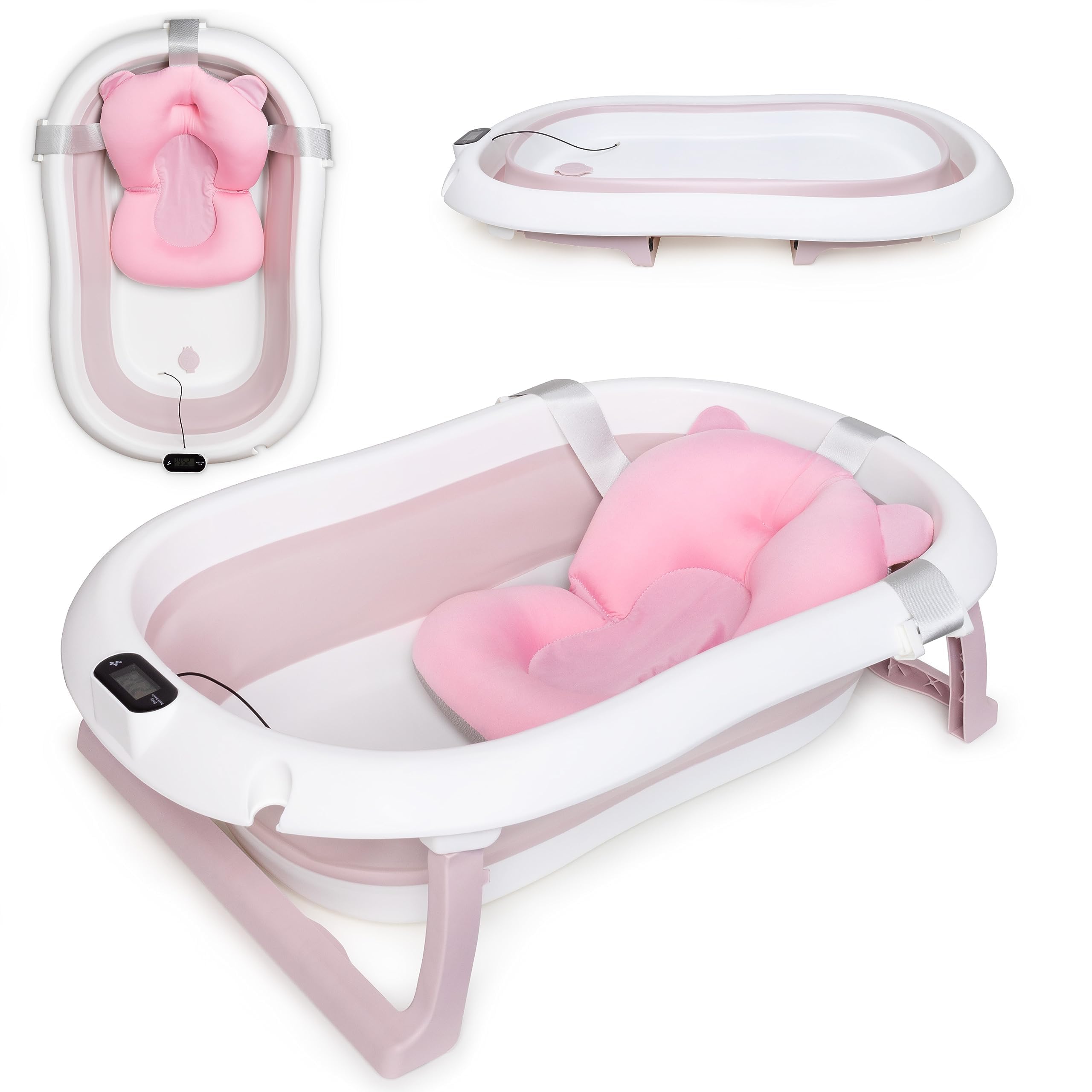 Bañera Plegable Bebé 80cm - Banheira Bebe con Termómetro y Cojín de Baño | Con termómetro y cojín de baño para bebé para niños Bañera portátil