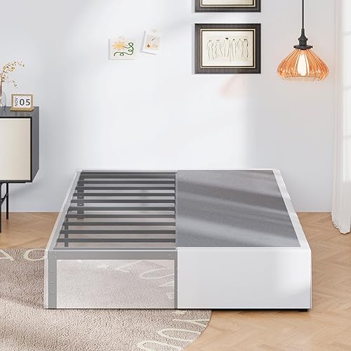 Miniatura 11 de Marco de cama de metal California King, plataforma de almacenamiento resistente de 14 pulgadas con soporte de listones de acero de 2500 libras,