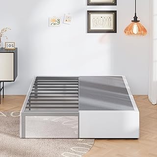 16 Inch Full Size Bed Frame with White Skirt Cover, Metal Bed Frame Full