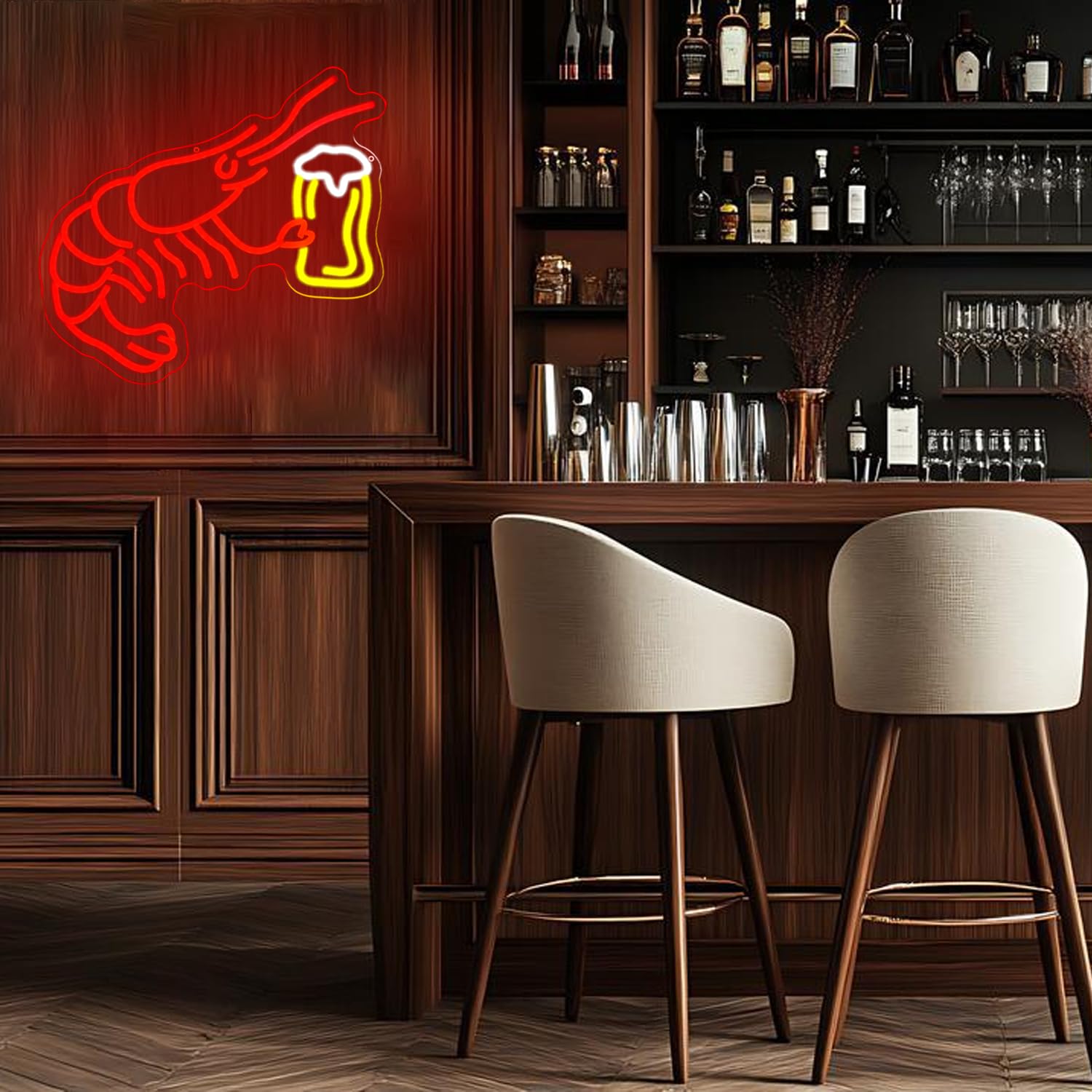 Letrero de neón de cerveza de camarón para decoración de pared, barra de luz de neón de langosta, letreros LED de camarones rojos, letrero de luz de neón para bar, dormitorio, tienda, cocina