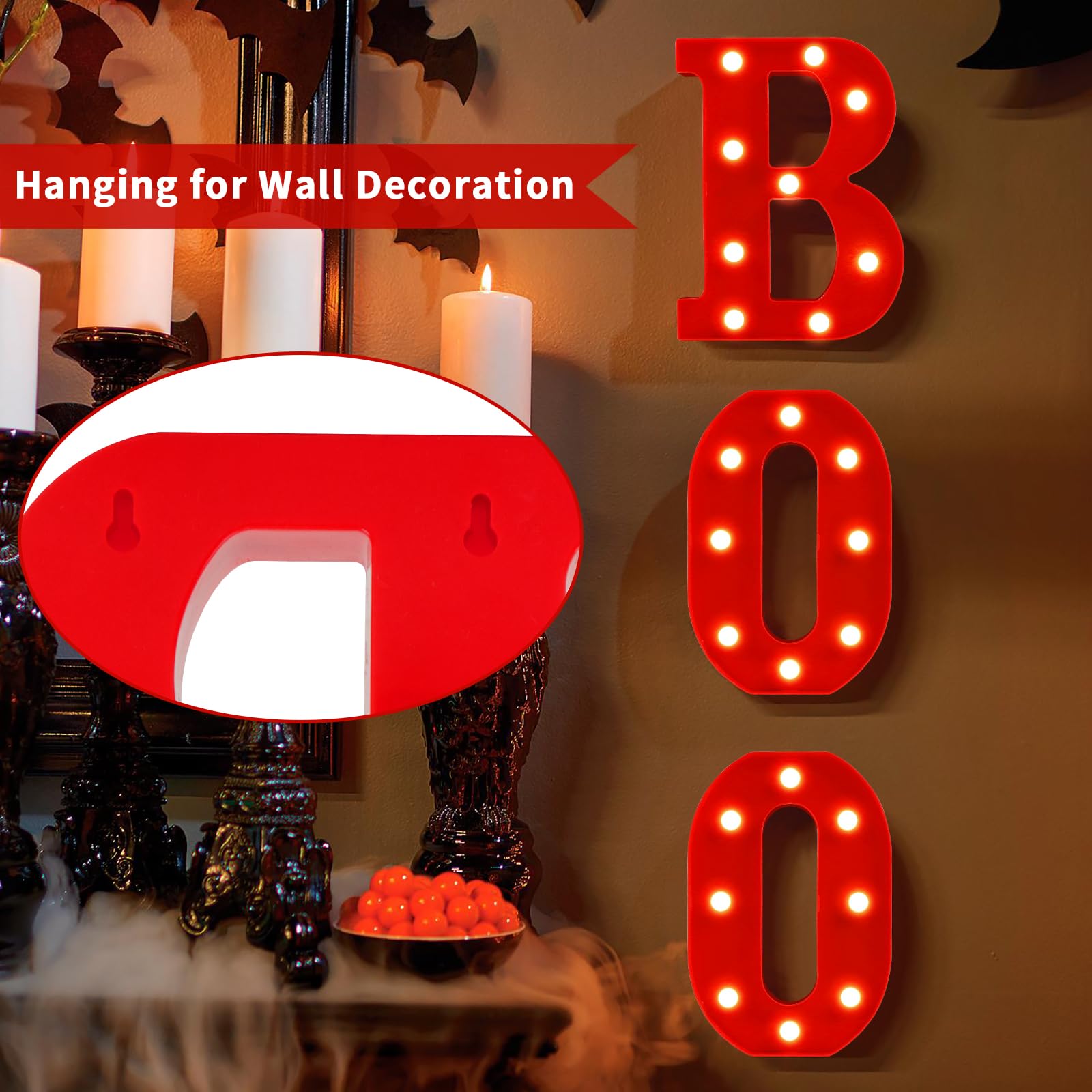 Halloween LED Marquee Licht "BOO" | 3 Buchstaben Dekoration | Mit Orangenen LEDs | Für Tisch & Wand
