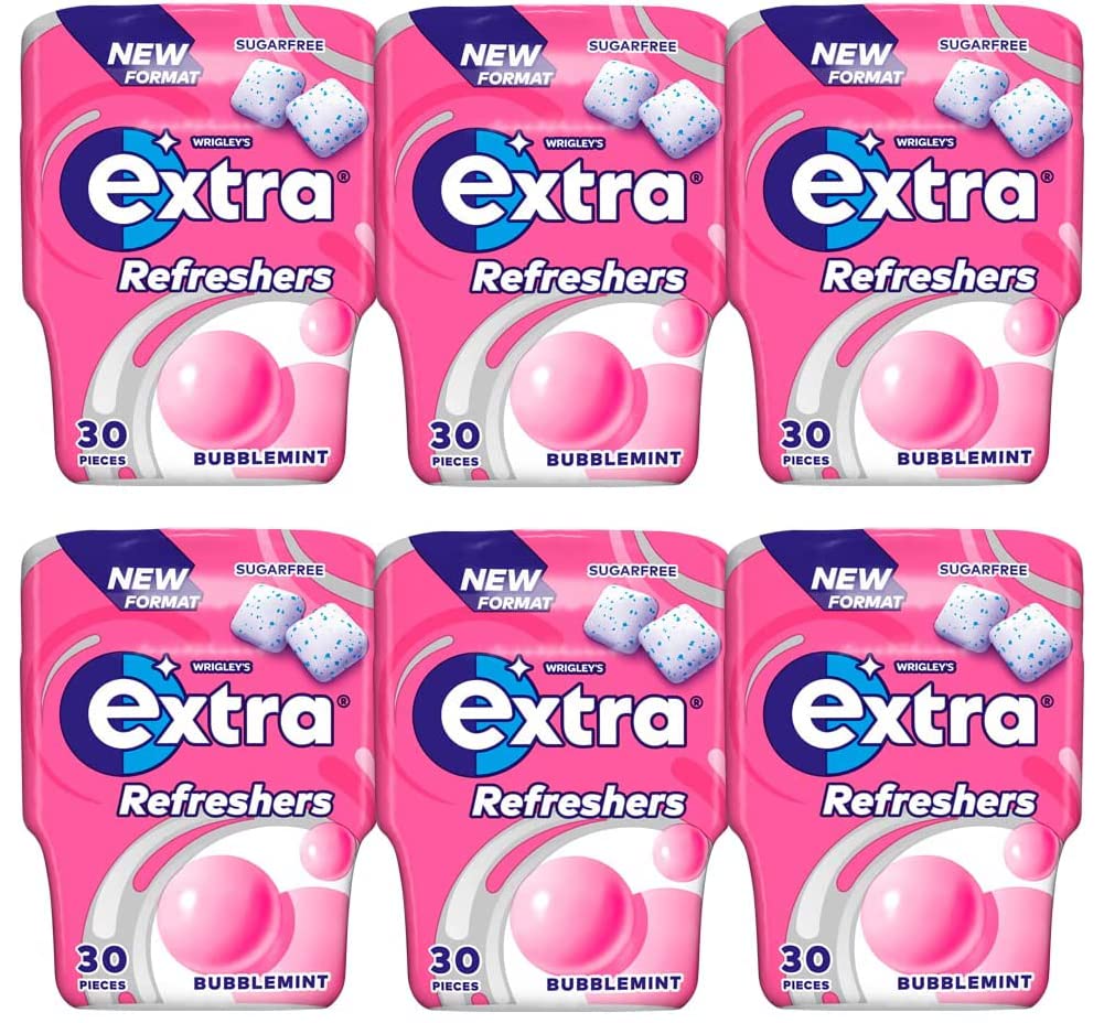 Extra Chewing gum, bubble mint chewing gum Sugar free, Chewing gum Bottle 30 pieces X 6 Bottle