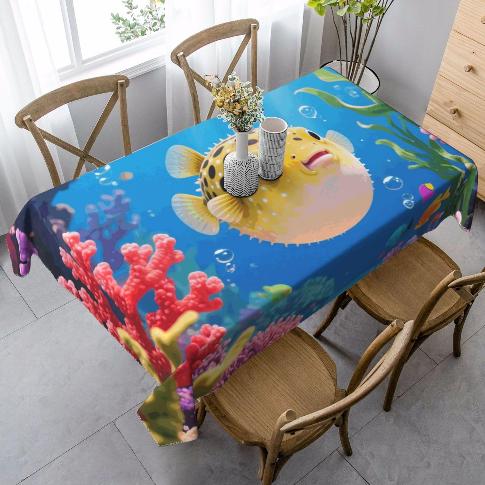 FekiLoot Fish Rectangle Tablecloth 35x55 Inch, Washable Reusable Farmhouse Table Cloths Wrinkle Free and Spillproof Kitchen Dinning Table Cover for Party Wedding Picnic Home Decor Tablecloths
