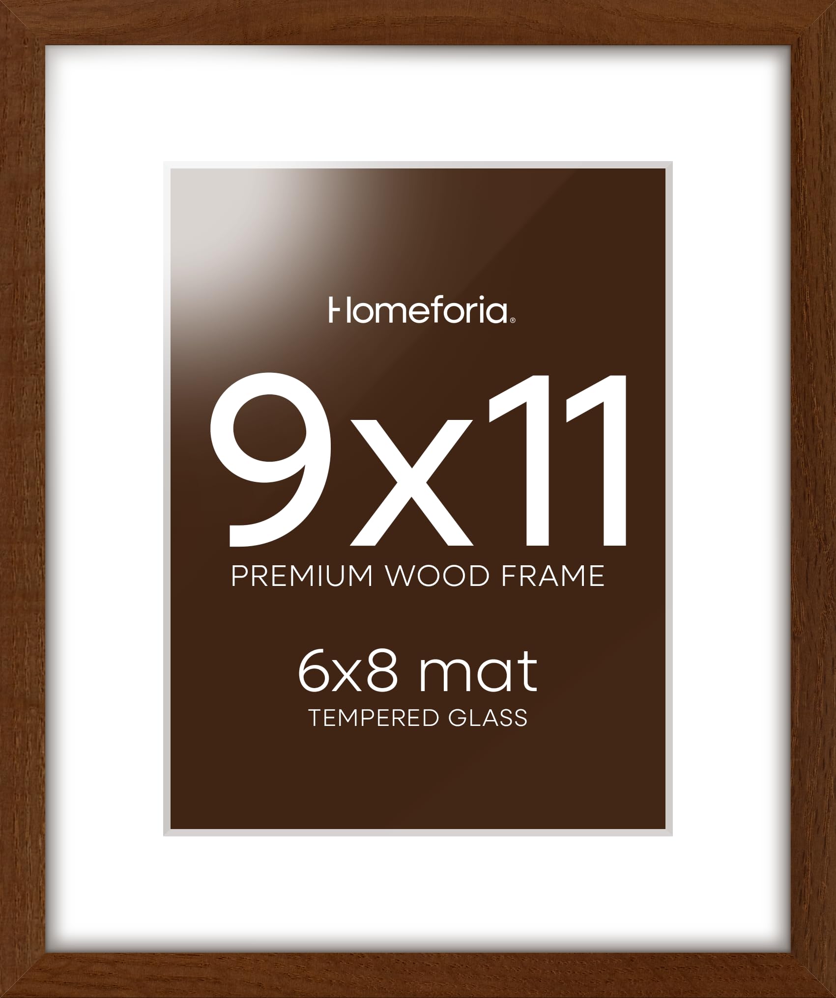 Homeforia 9x11 Brown Oak Picture Frame, High-End Wood, 6x8 Mat, Glass | High End Solid Oak Wood, Tempered Glass, Acid-Free 6x8 Removable Mat, 9x11 Edge-to-Edge Display 11x9, Wall Kit, Set Of 3
