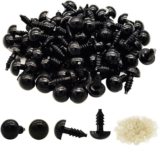150pcs Safety Eyes for Amigurumi 12mm Plastic Crochet Doll Eyes with Washers for Knitting Crochet Crafts., Black