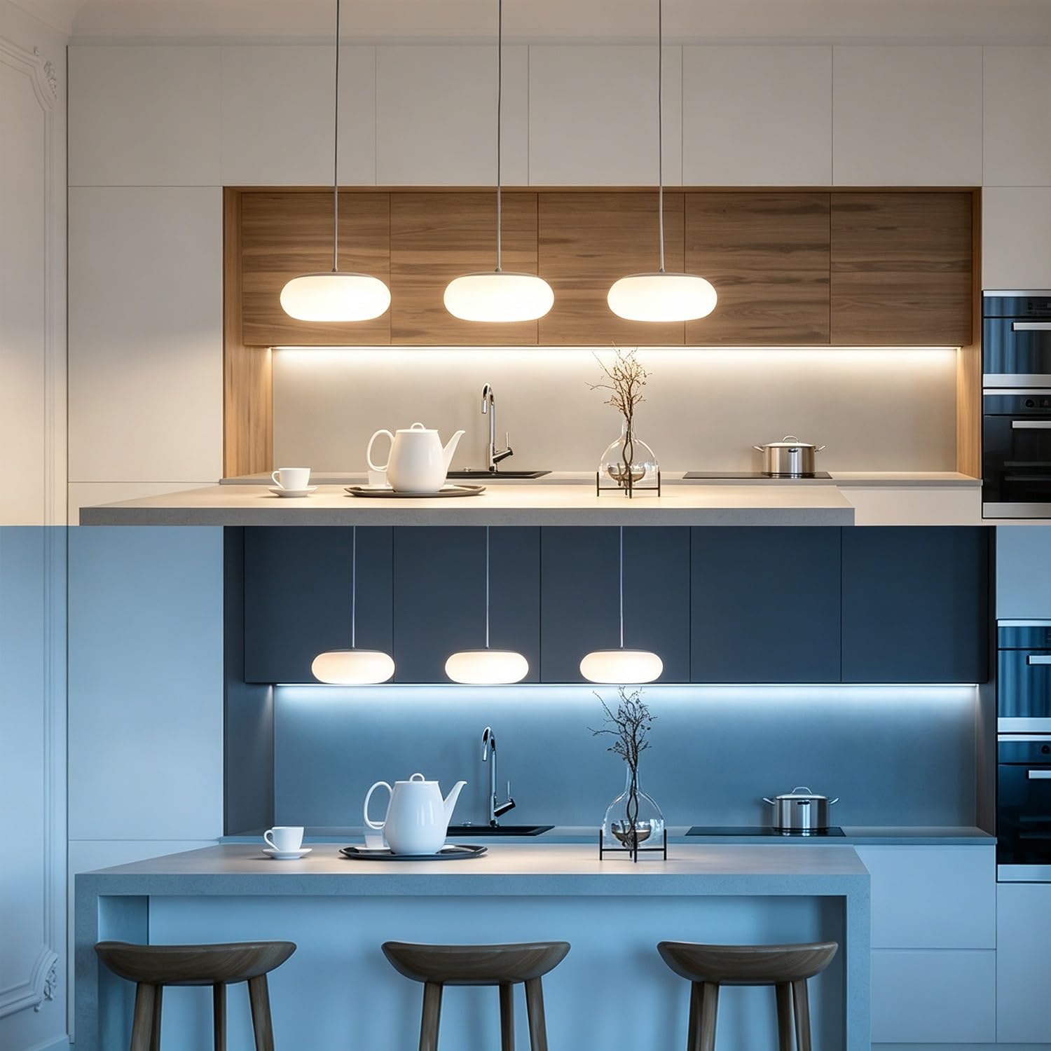 Modern Esszimmer Hängelampe 3 Stück E27 Pendelleuchte Wohnzimmerlamp Polystyrol-Kunststoffschirm Dreifarbiges Licht Hängeleuchte Schlafzimmer Küchenlampe Höhenverstellbar Lampen
