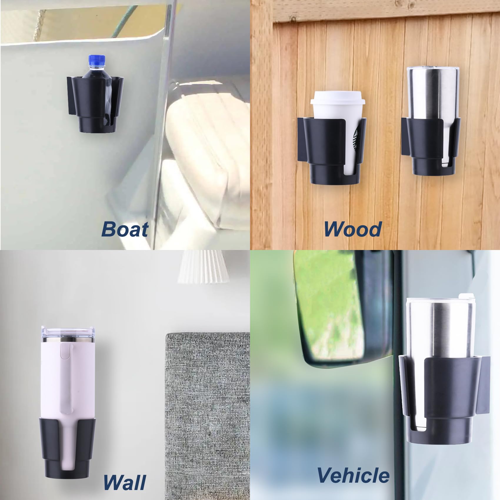 Universal Large Cup Holder Wall Mount, Heavy Duty Plastic Drink Holder for Boat Car Truck RV Bus Tractor Wall Wood, Vertical or Horizontal Mount, Fit Most Cups, Bottles, Cans, Tumblers Black Pack of 1