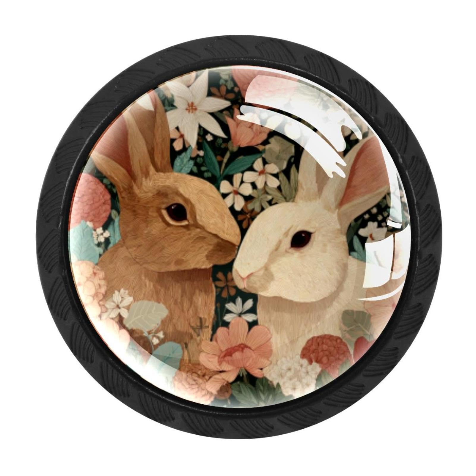 CHENZZZZ 4 Pack Round Cabinet Knobs for Kitchen Bathroom Closet Dresser Cabinets, Easter Rabbits Floral (23)