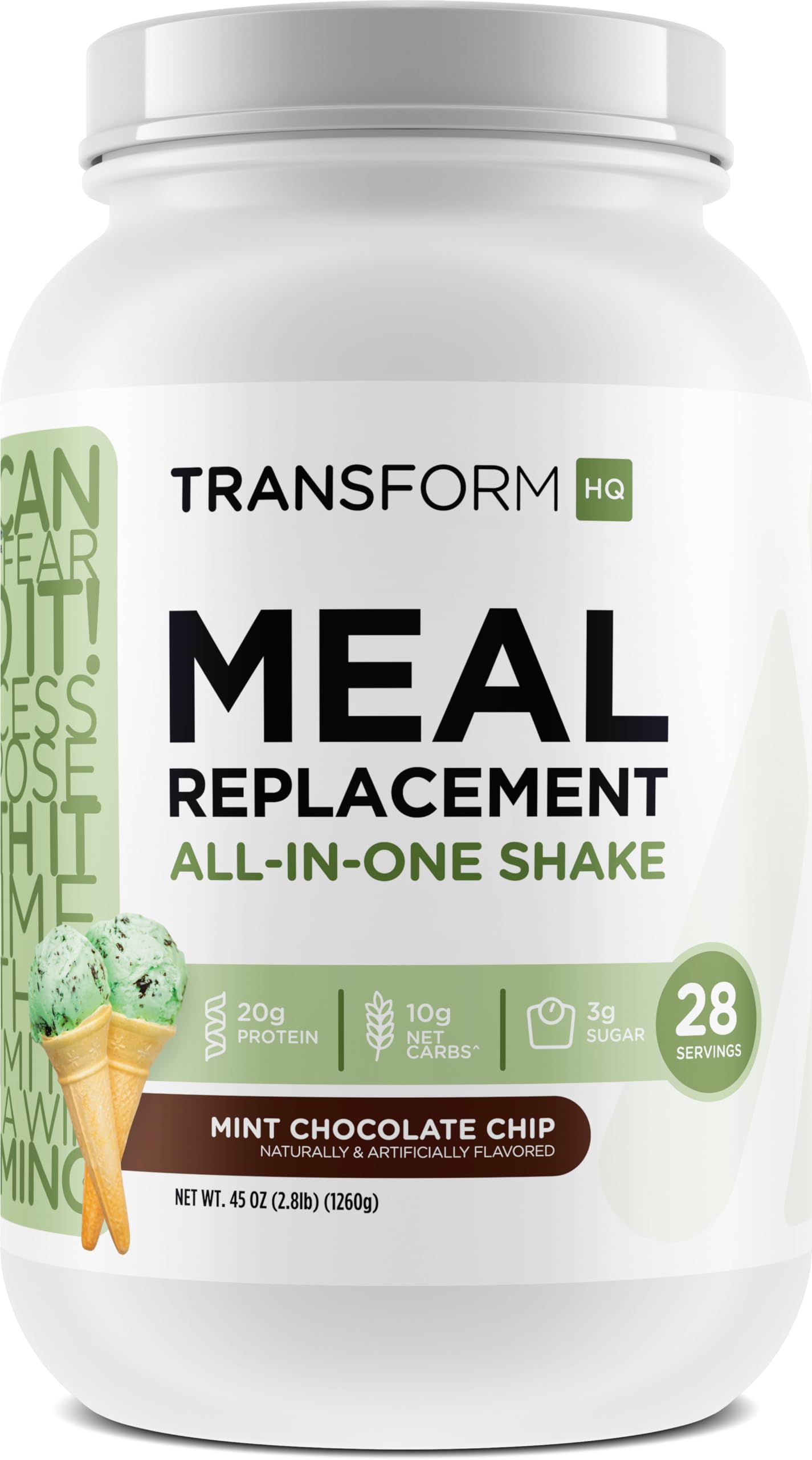 TransformHQMeal Replacement Shake Powder 28 Servings (Mint Chocolate Chip) - 20G Protein per Serving, Non-GMO