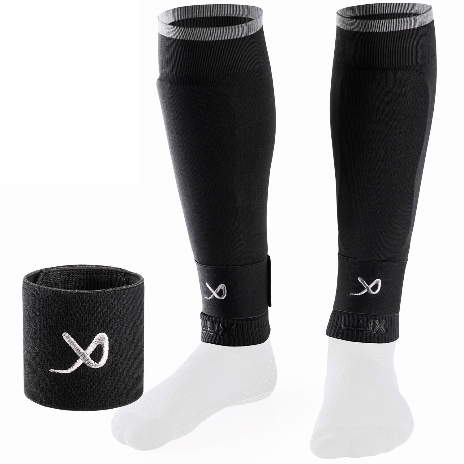 LUX Sports LUX Soccer Sleeves w/Free Guard Stays for Men/Boys/Youth Compatible w/Soccer Grip Sock - Shin Guards - Shin Guard Sleeve