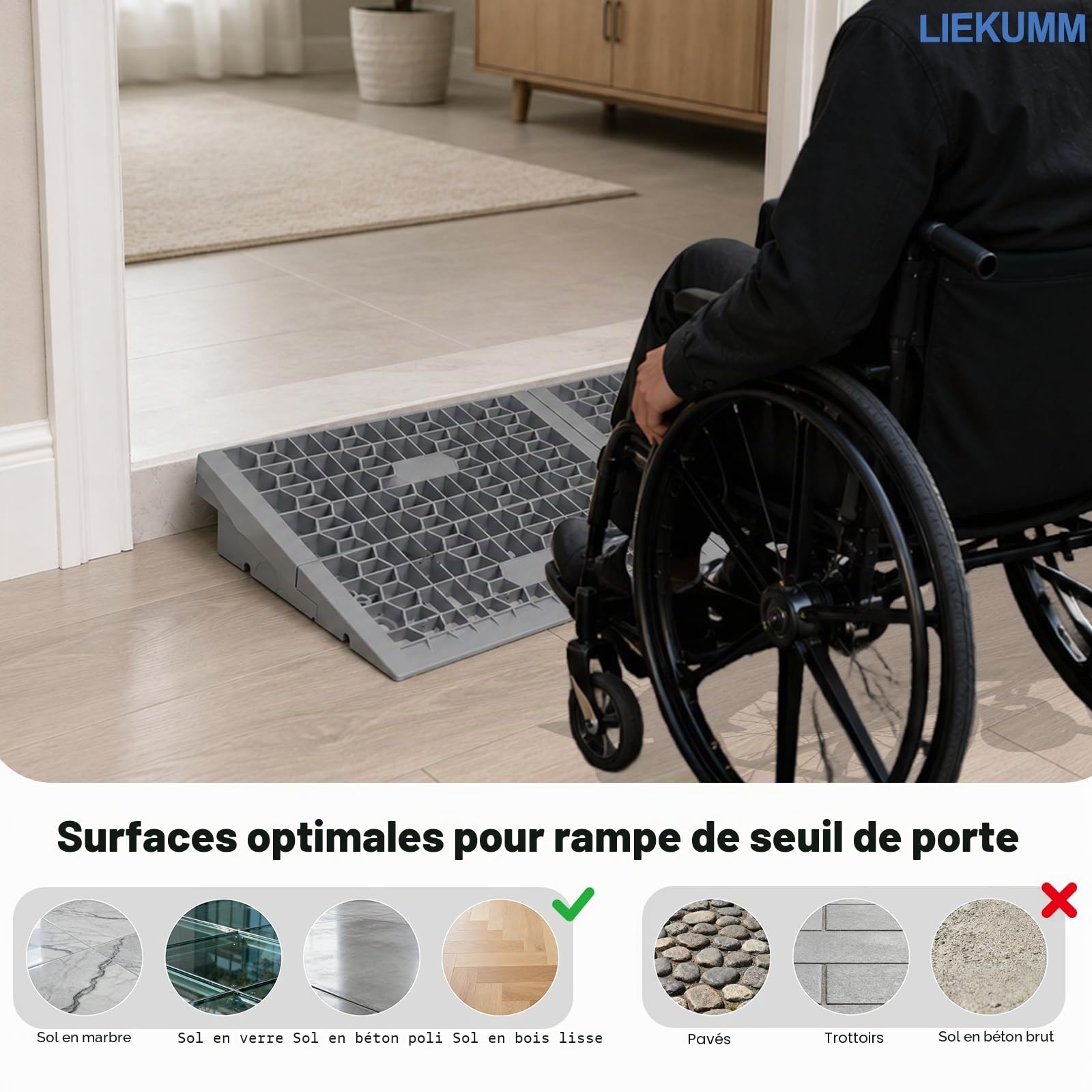 LIEKUMM Rampe de seuil de Porte 5 cm de Haut, capacité de Charge 1400 kg, Portable, modulaire, pour seuils de Porte, Rampe de seuil pour la Maison, marches, trottoirs, fauteuils roulants