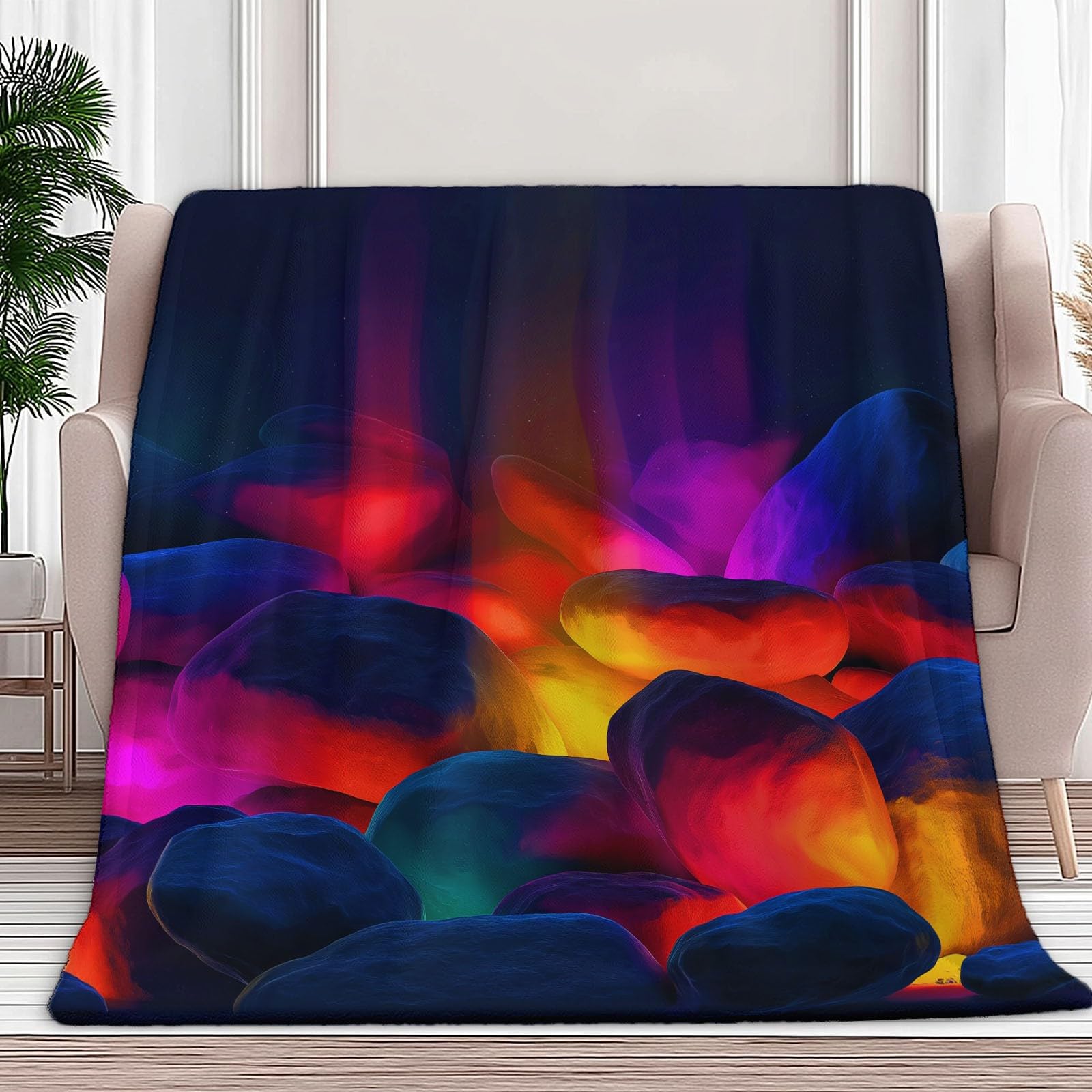 Coperta Plaid Pile in Flanella 180x220 cm Coperta Pile Piccola Luci Al Neon Pietre, Morbida Soffice Calda Coperte per Divano Singolo Matrimoniale Letto Colorato