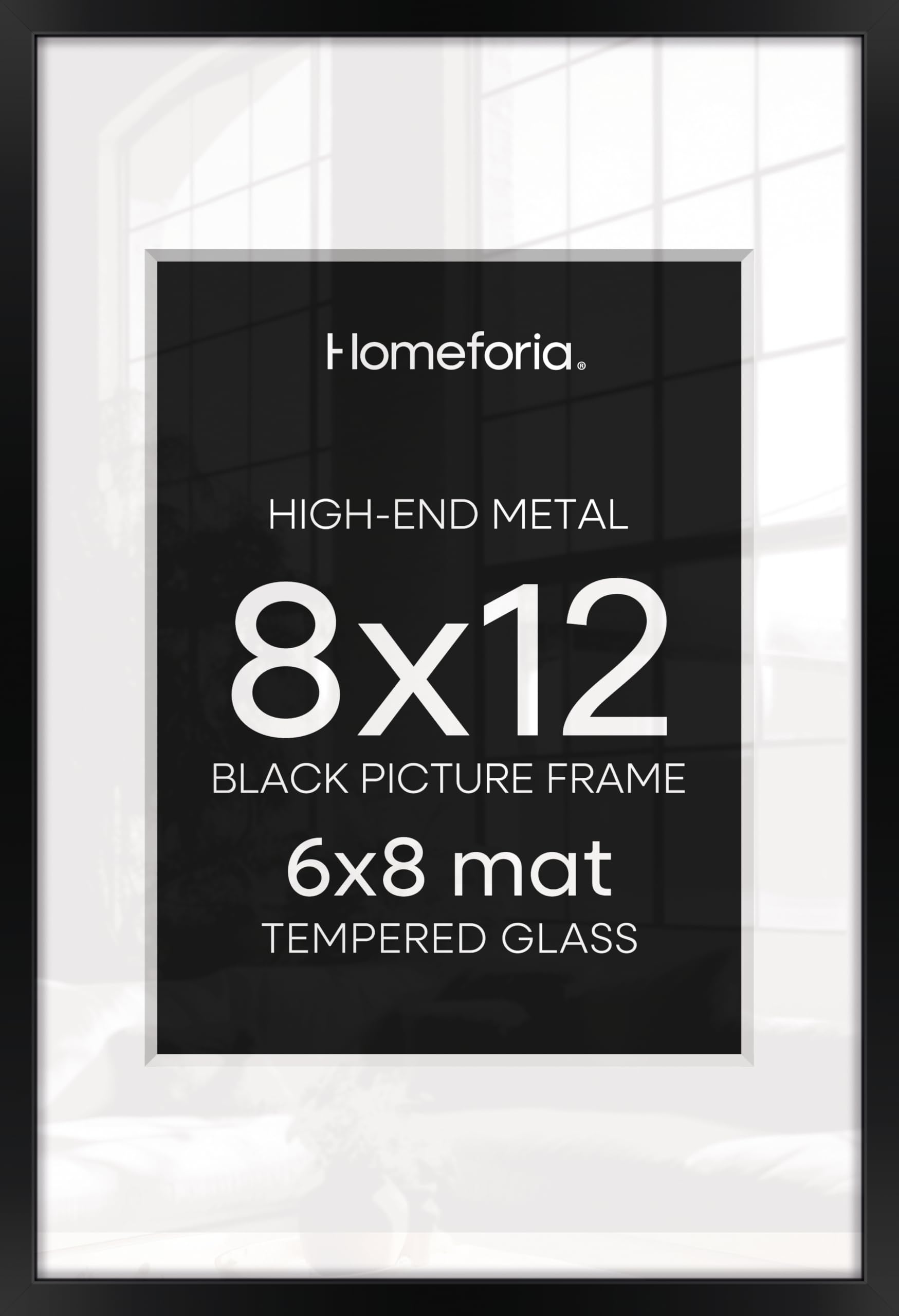 Homeforia 8x12 Black Picture Frame, High-End Metal, 6x8 Mat, Glass | High End Aluminum, Tempered Glass, Acid-Free 6x8 Removable Mat, 8x12 in Edge-to-Edge Display 12x8, Wall Kit, Set Of 2