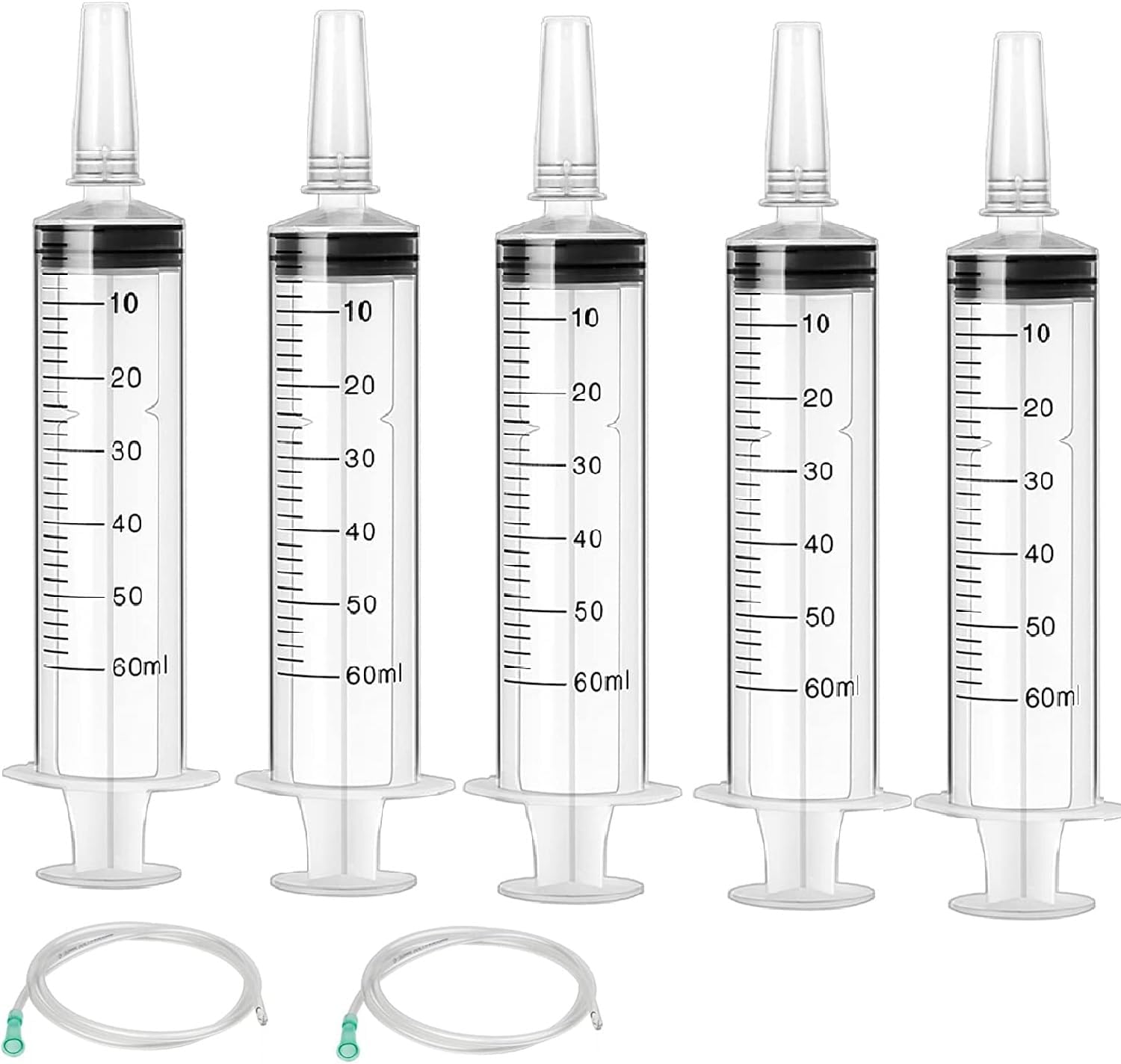 5 Pcs Syringes 60ML Plastic Syringe with Sealing Cap Feeding Syringe