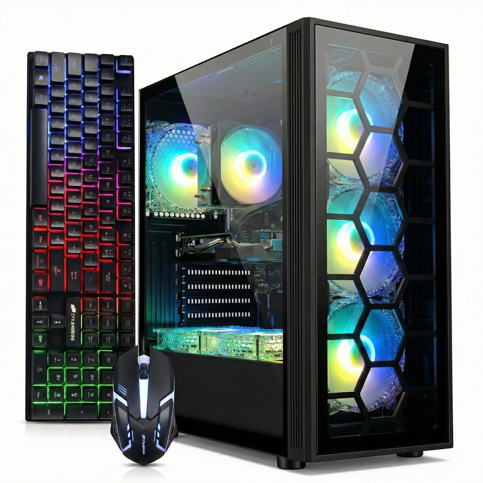STGAubron Gaming PC Desktop, Intel Core i7 up to 3.9GHz, GeForce RTX 3050 6G, 16GB RAM, 512GB SSD, WiFi 6, BT 5.0, RGB Fan x6, Windows 11 Home