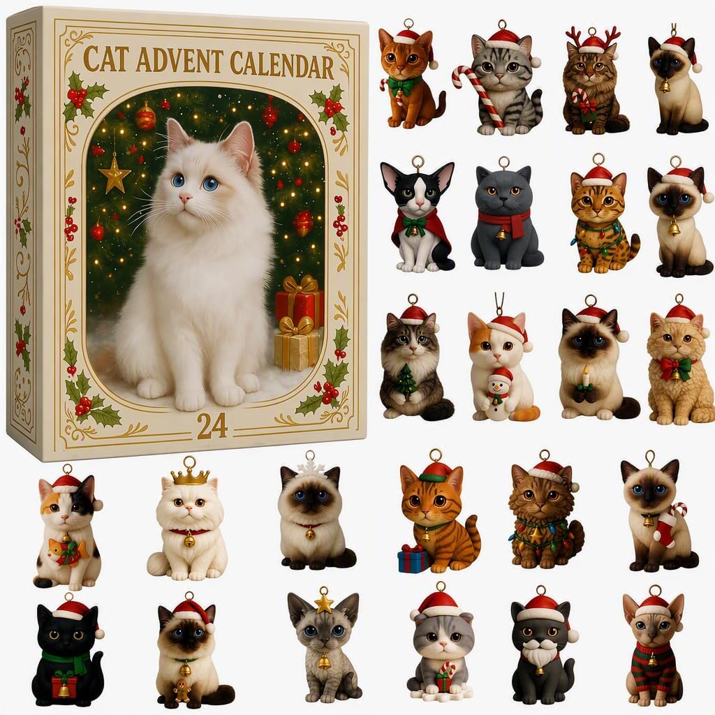2026 Cat Advent Calendar, 24‑Day Christmas Countdown Calendar (Cat A)